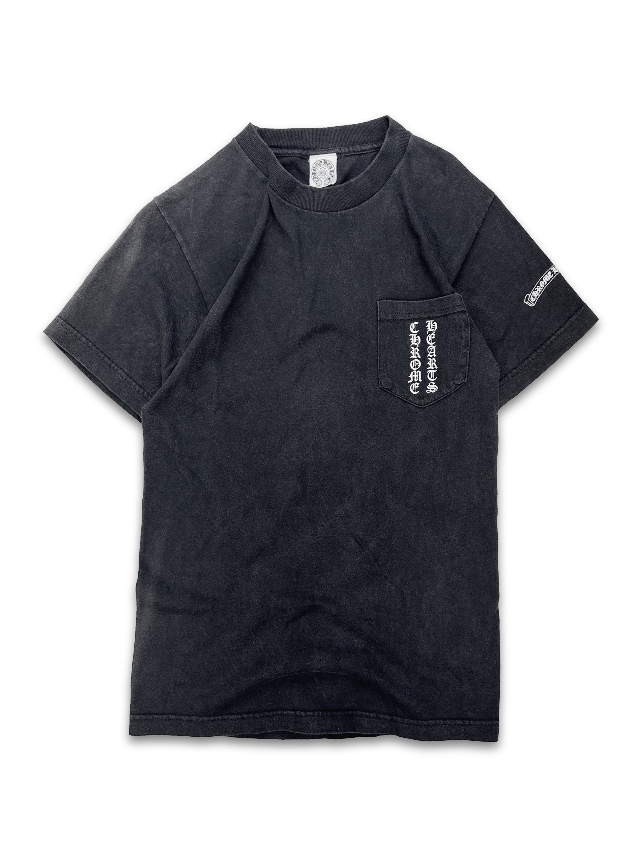 00s Chrome Hearts ‘Scroll’ Logo Washed Grey Pocket T-Shirt