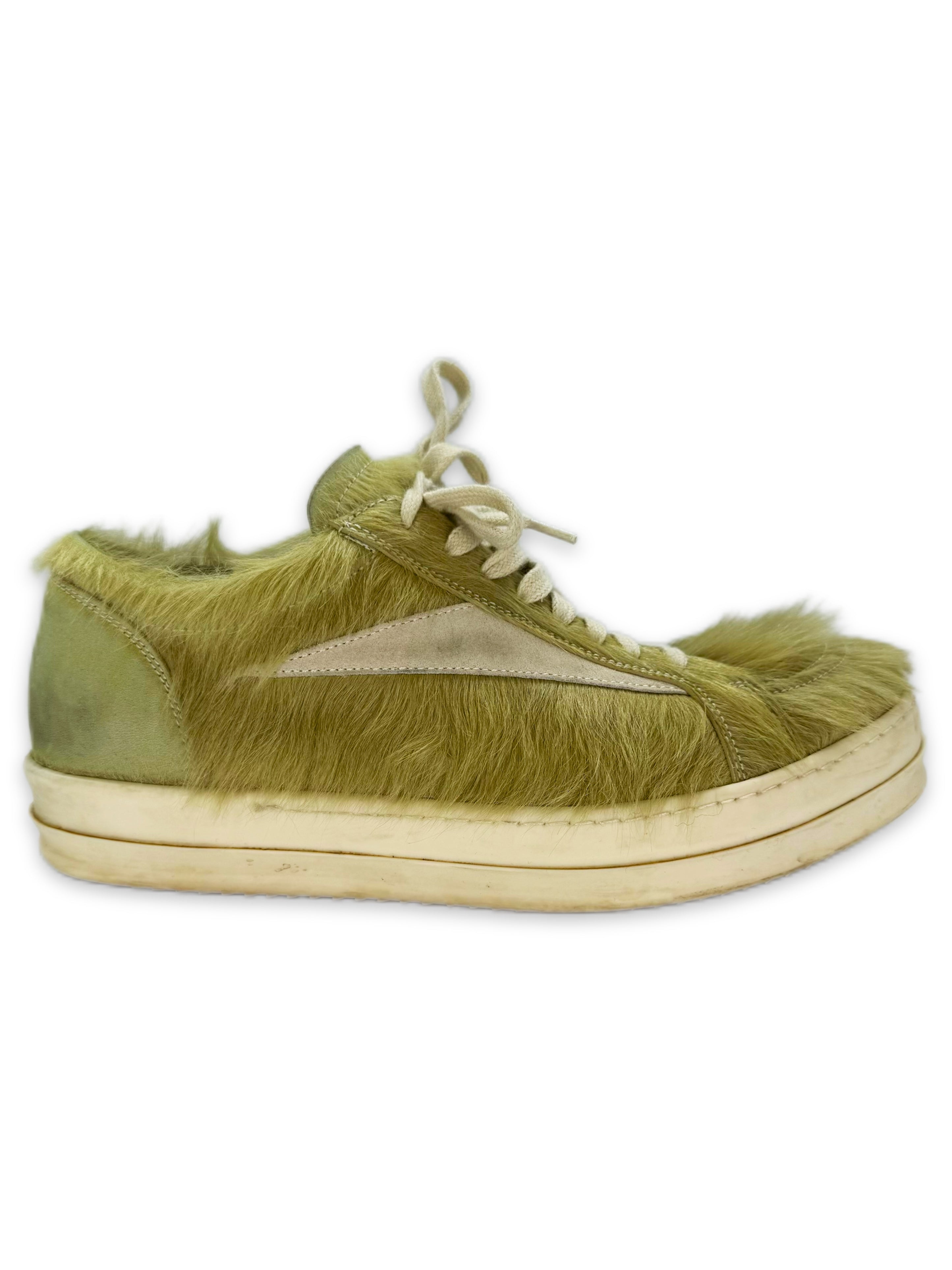 Rick Owens Green Pony Fur Vans Low-top Leather Sneakers