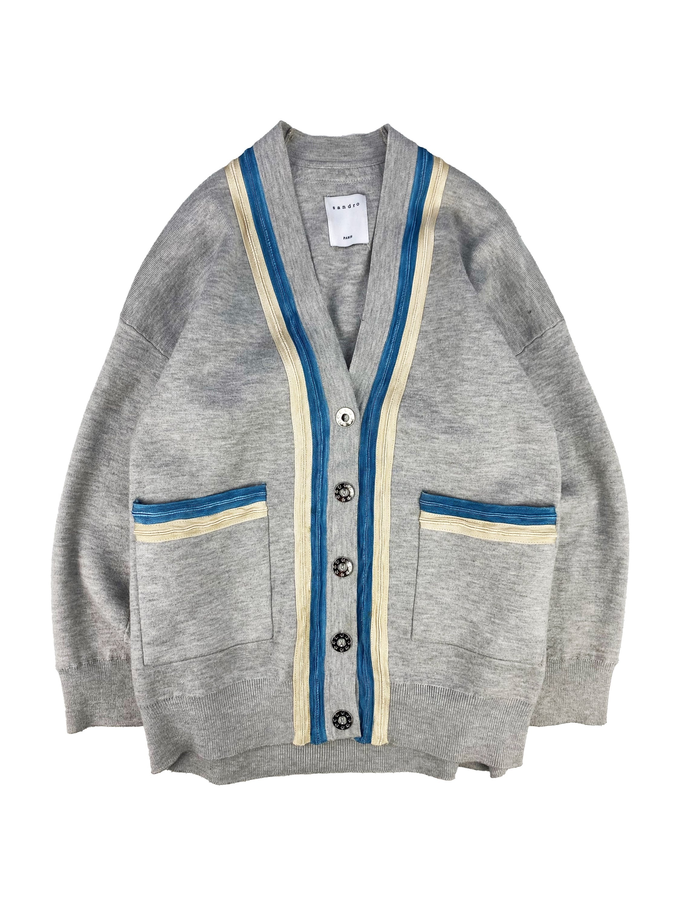 Sandro Paris Heather Grey Metallic Striped Cardigan