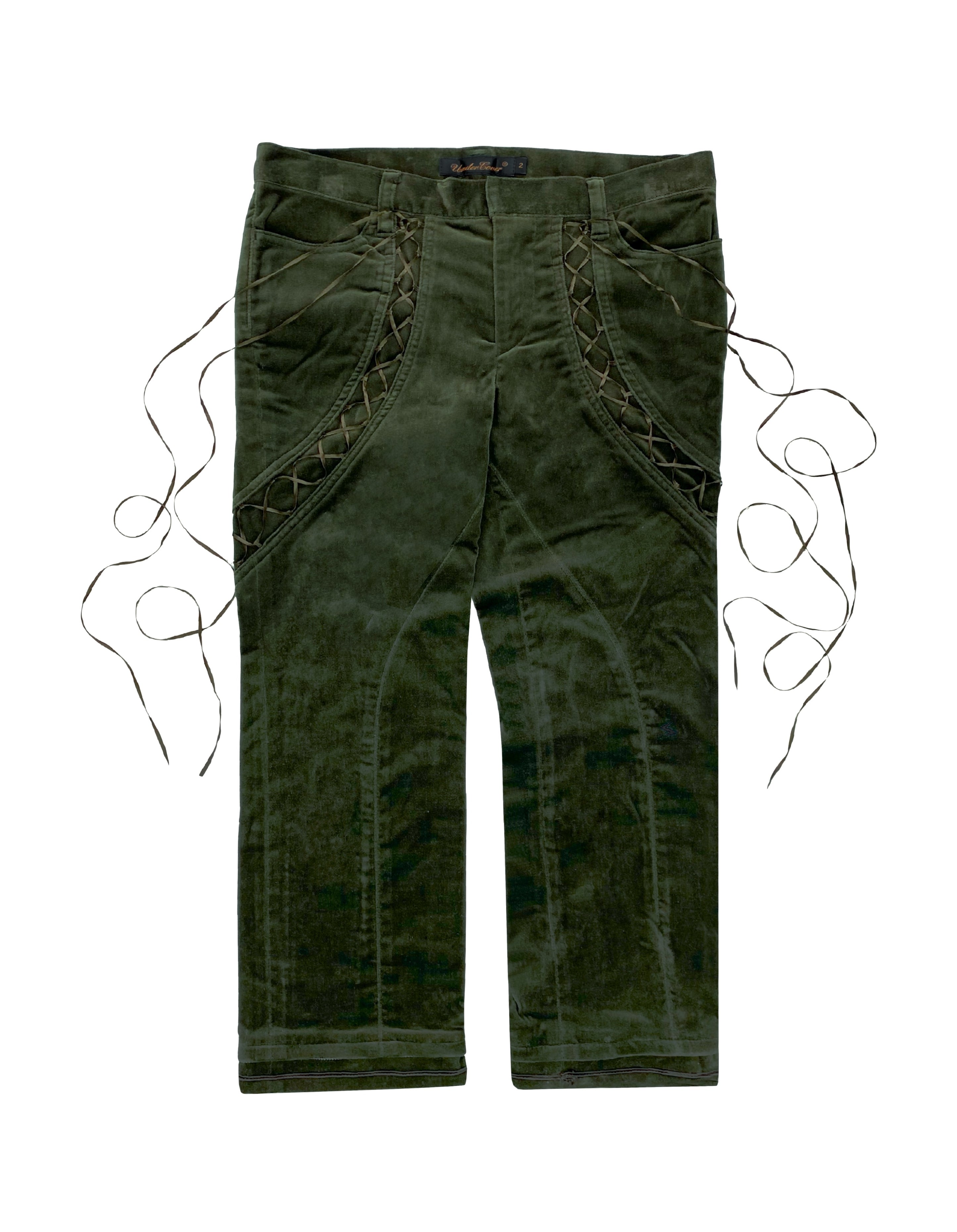 AW06 Undercover “Guru Guru” Spiral Lace Forest Green Trousers