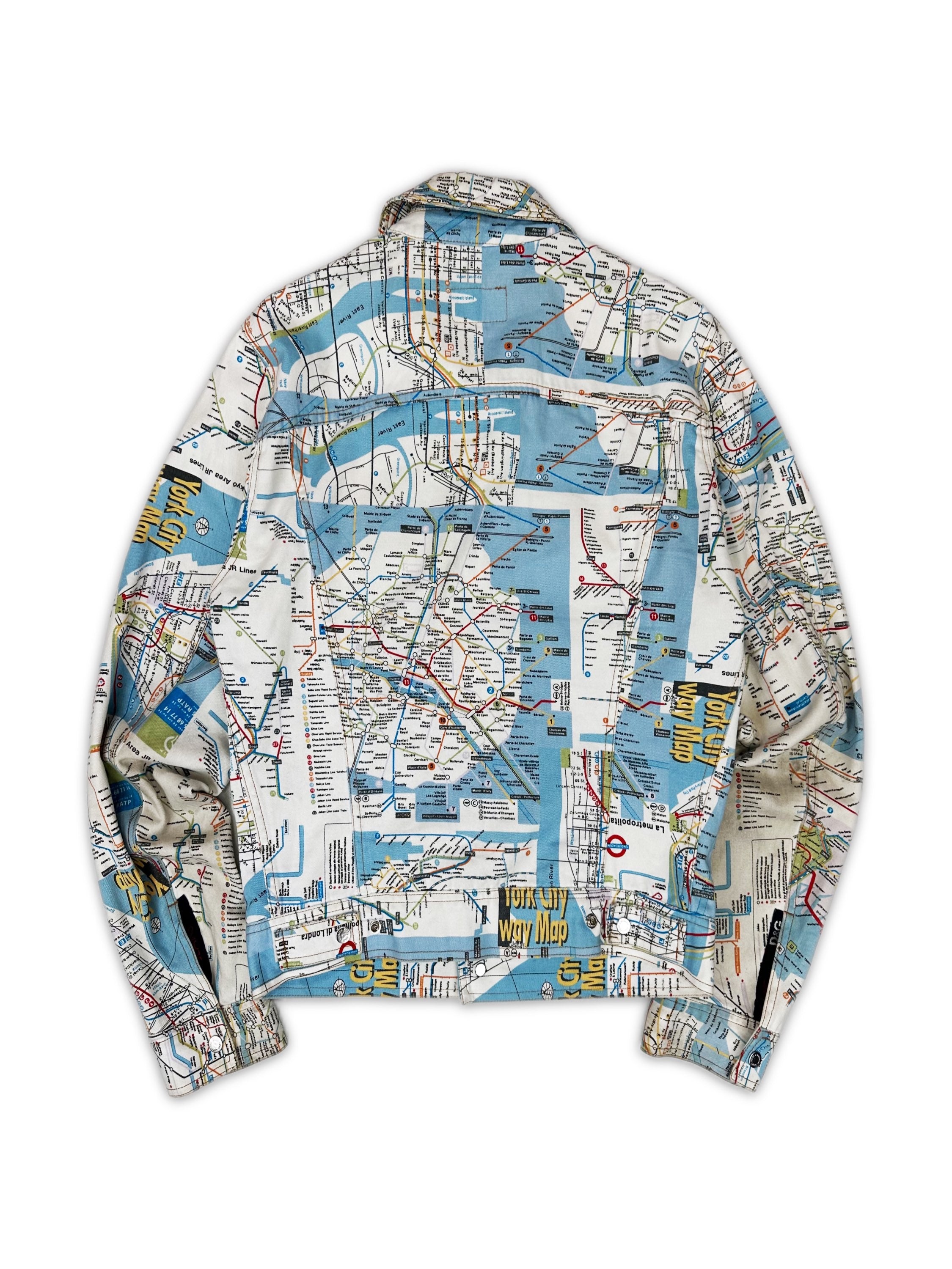 00s Dolce & Gabbana ‘Map’ Full Print Denim Trucker Jacket