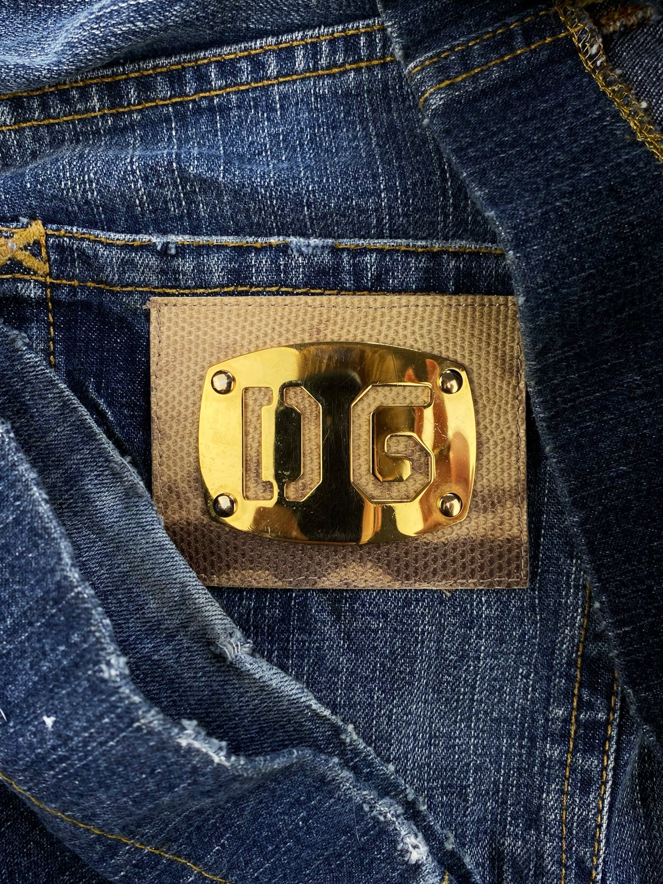 FW04 Dolce &amp; Gabbana ‘Love’ Patched Spell Out Oil Denim