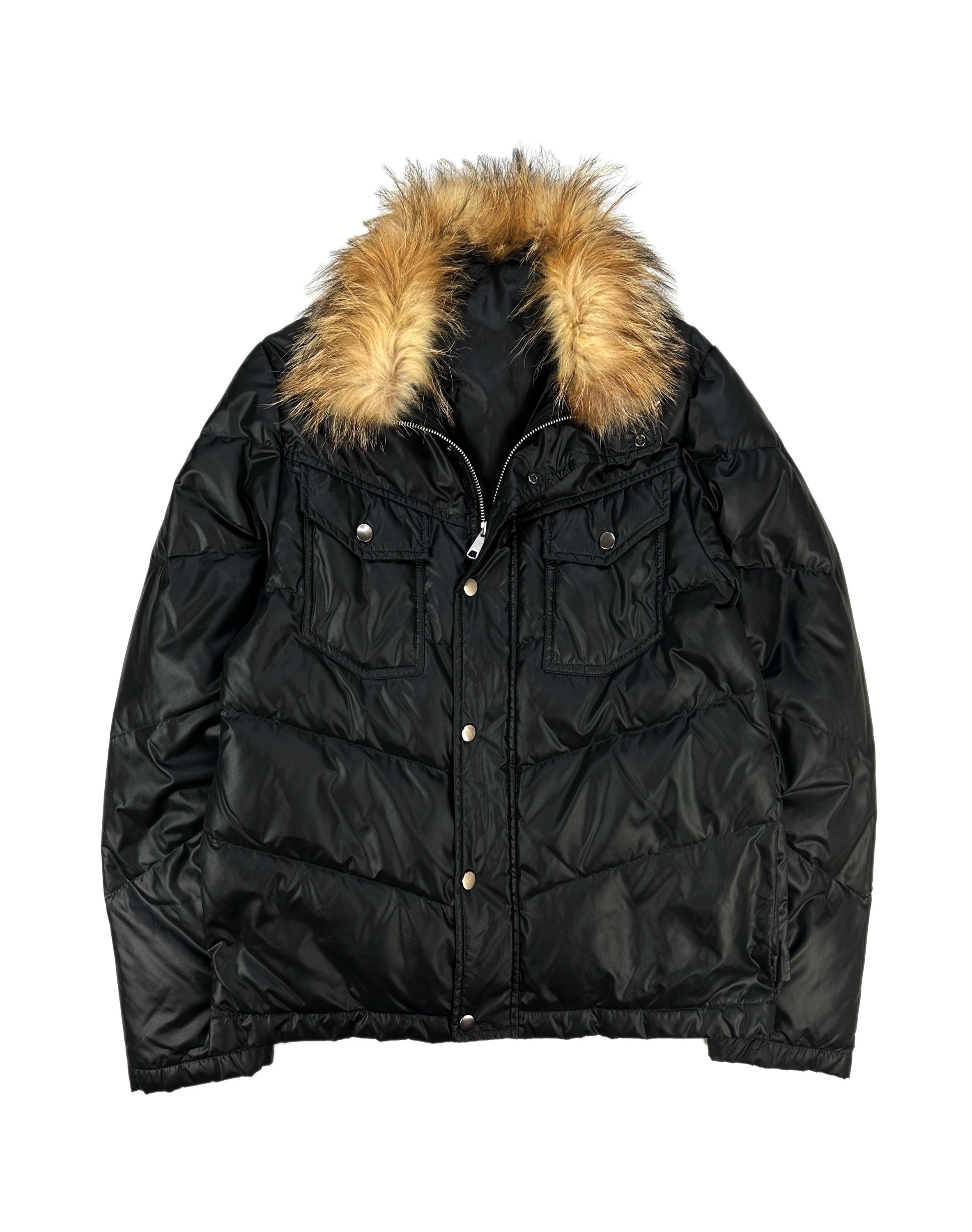 Semantic Design Black Down Fill Fur Trim Puffer Jacket