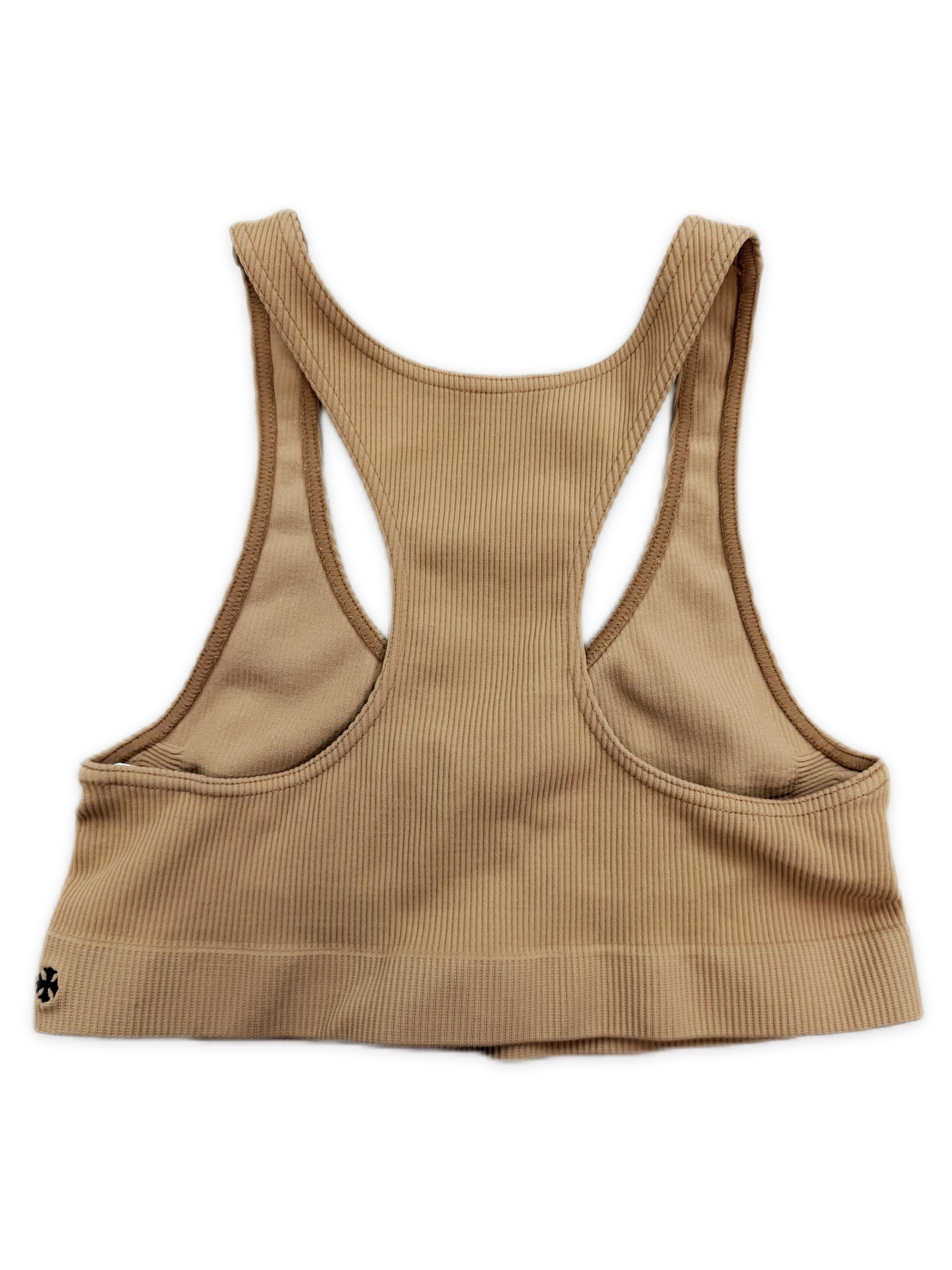 Chrome Hearts Ribbed Beige CH Logo Sports Bra