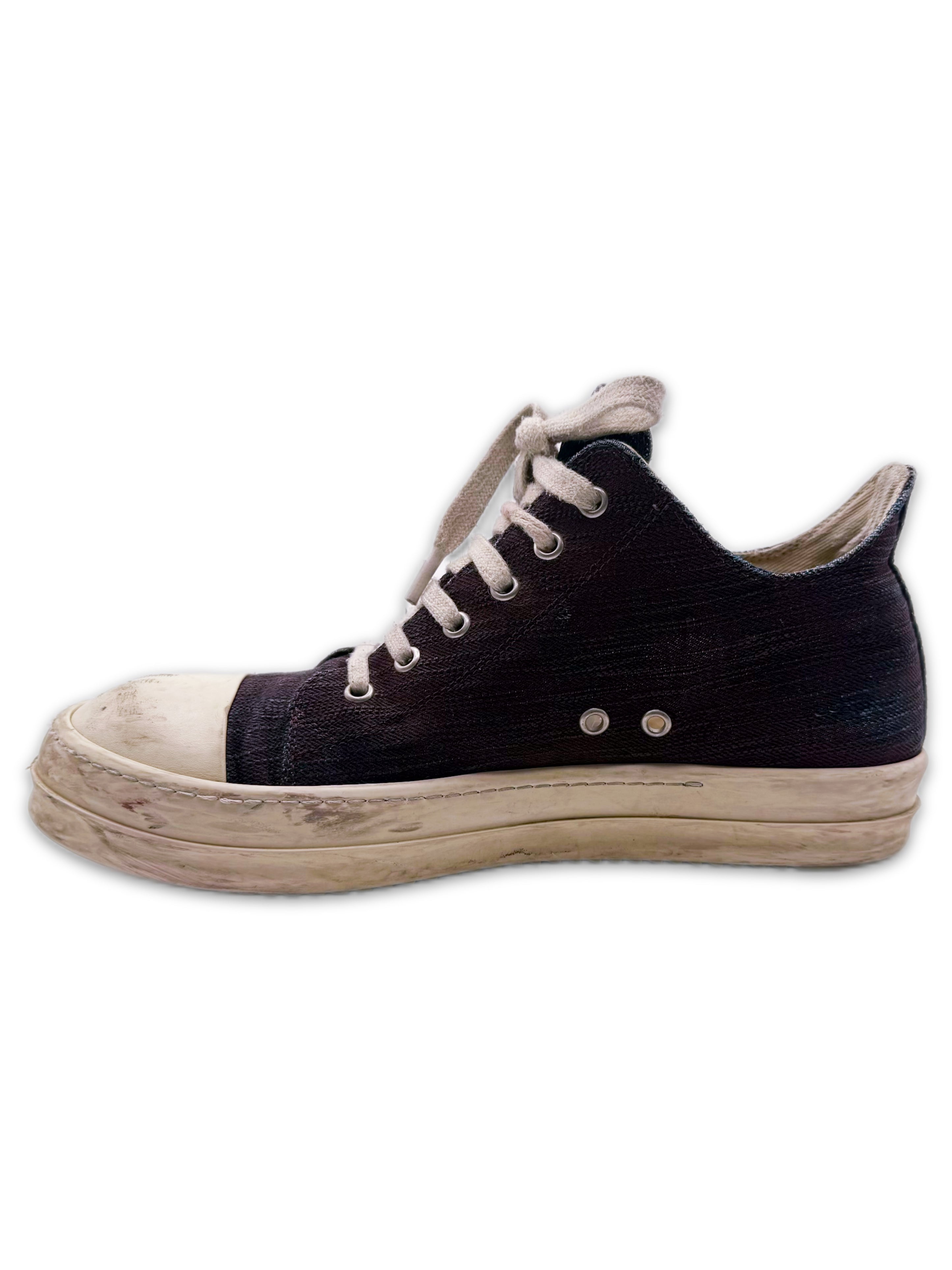 Rick Owens Canvas Paint Coated Low-top Ramone Sneakers