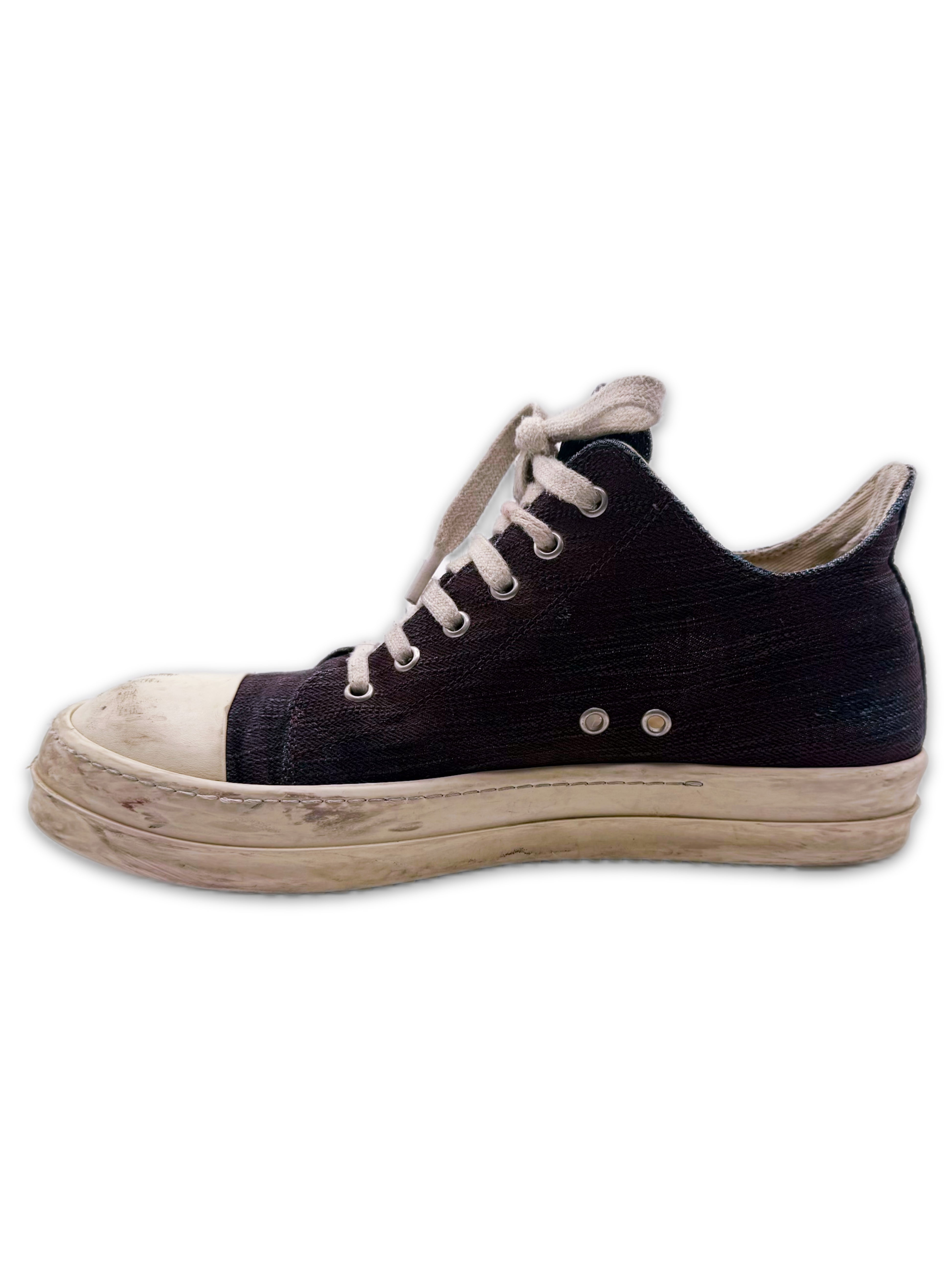 Rick Owens Canvas Paint Coated Low-top Ramone Sneakers