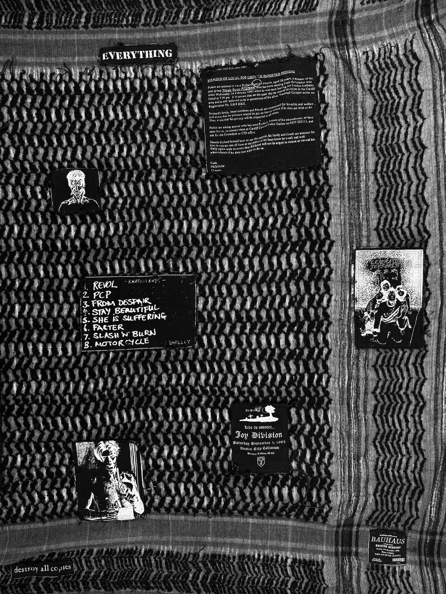 AW01 Raf Simons Riot Riot Riot Patched Black Keffiyeh Scarf