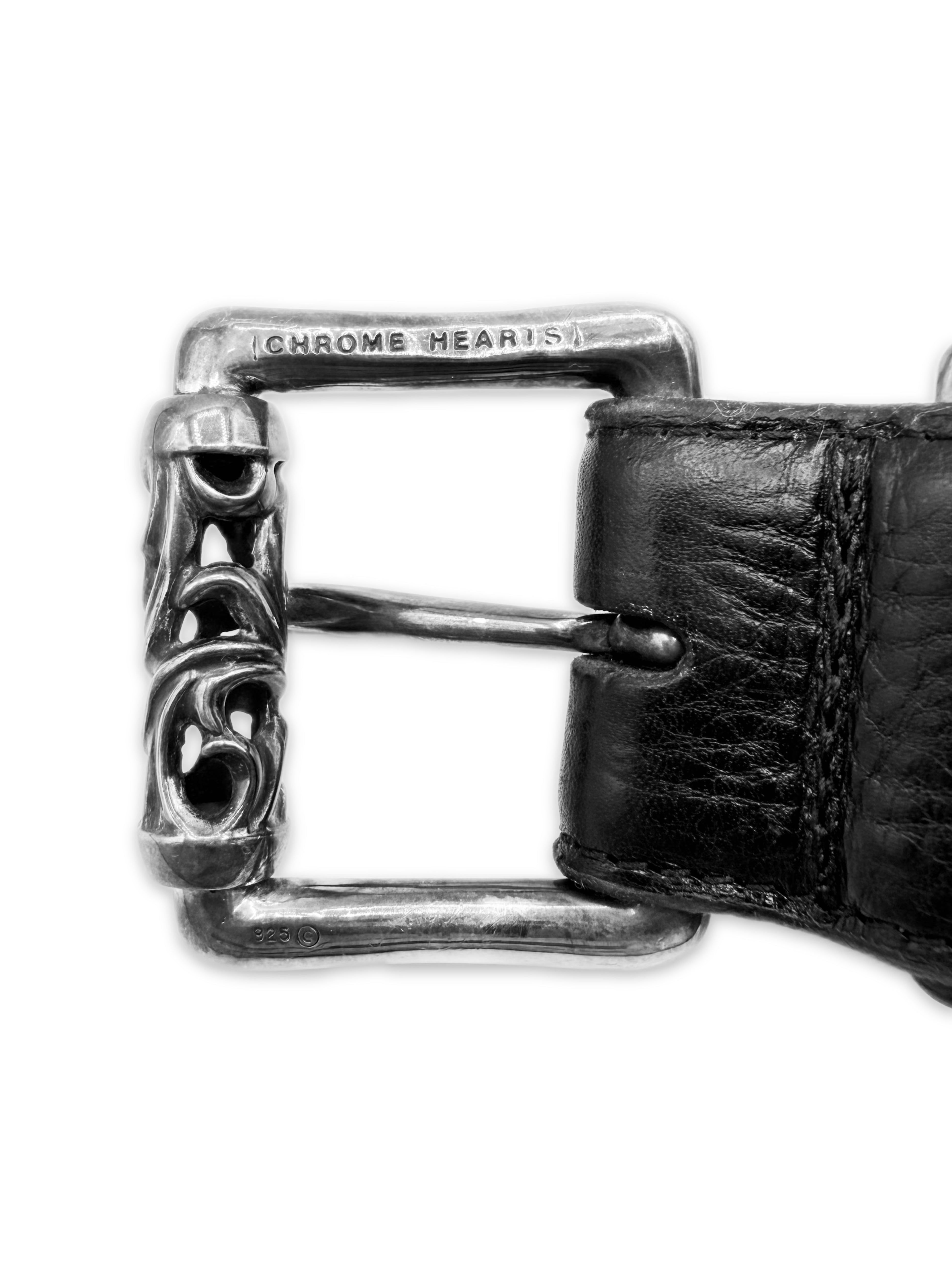 Chrome Hearts Double Roller .925 Silver Black Leather Belt