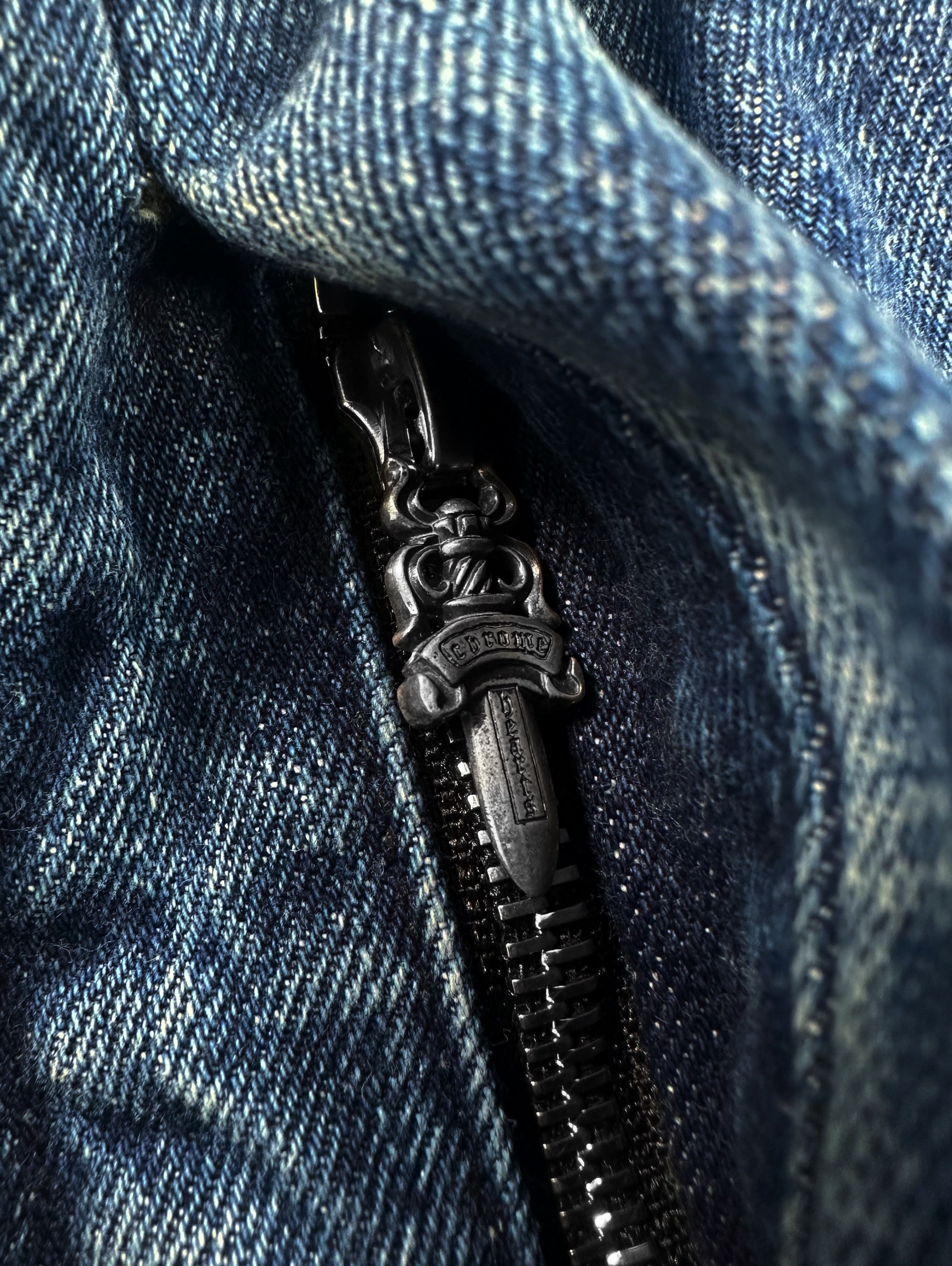 Chrome Hearts Dagger Zip Blue Washed Denim Work Jacket