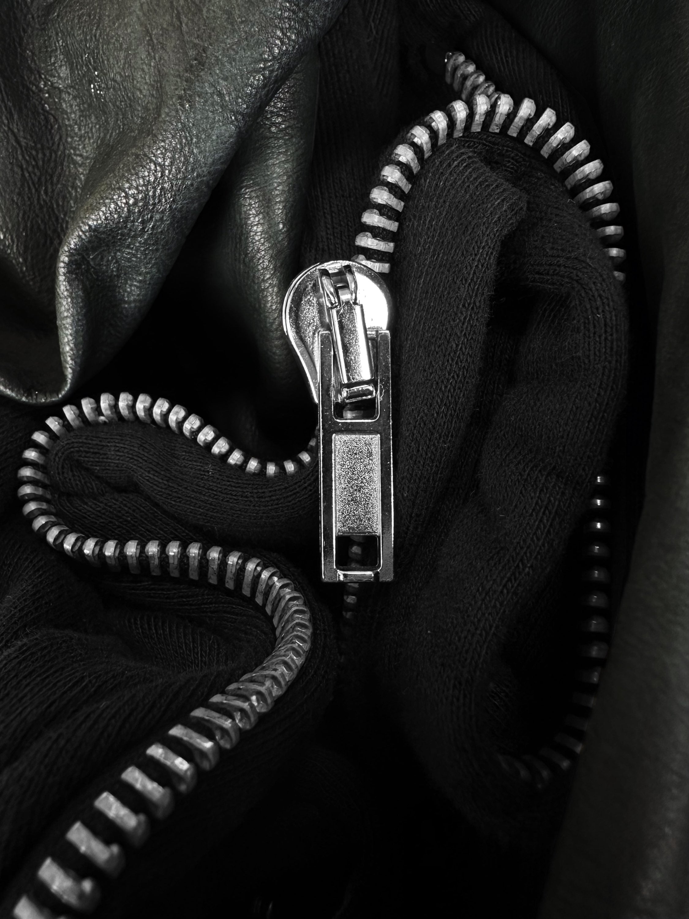 Rick Owens Leather Sleeve Asymmetric Zip Jacket