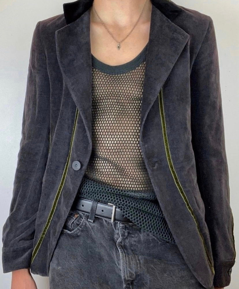 Haider Ackermann Velour Trim Contrast Stitch Plum Blazer