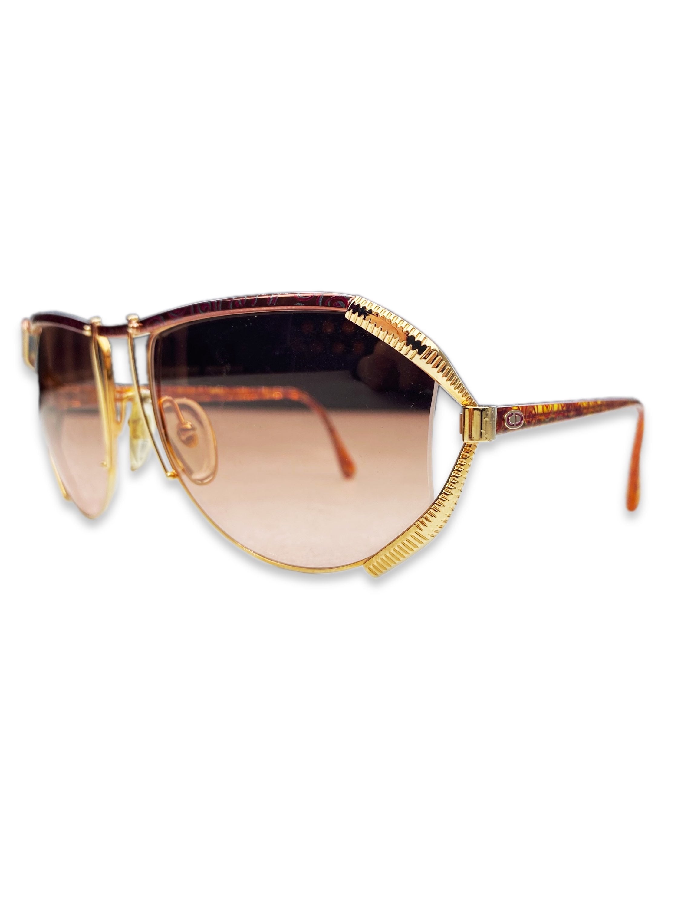 Dior Gold Metallic Warm Tint Aviatior Boxy Sunglasses
