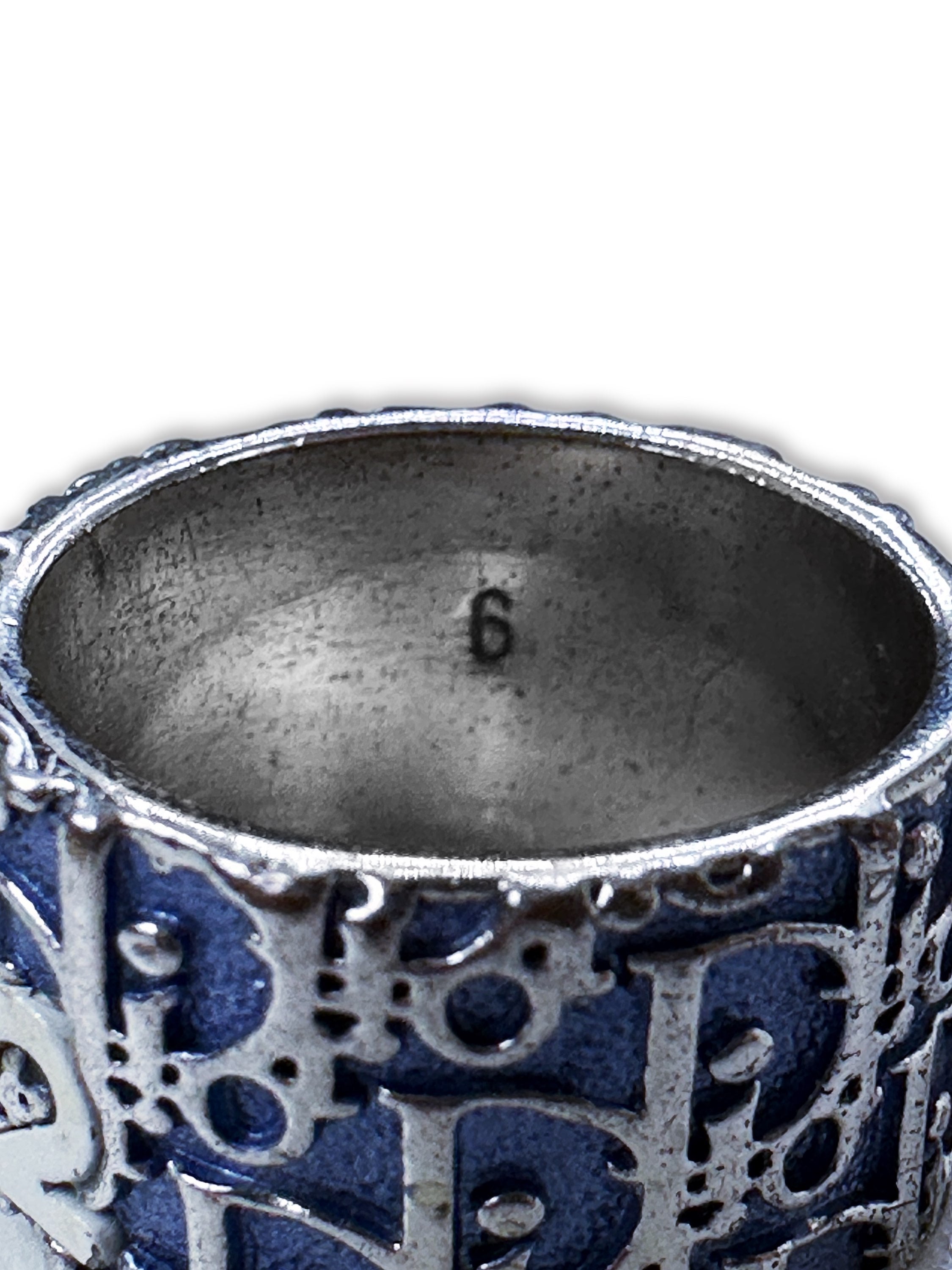 00s Dior ‘2’ Navy Blue Trotter Monogram Silver Ring