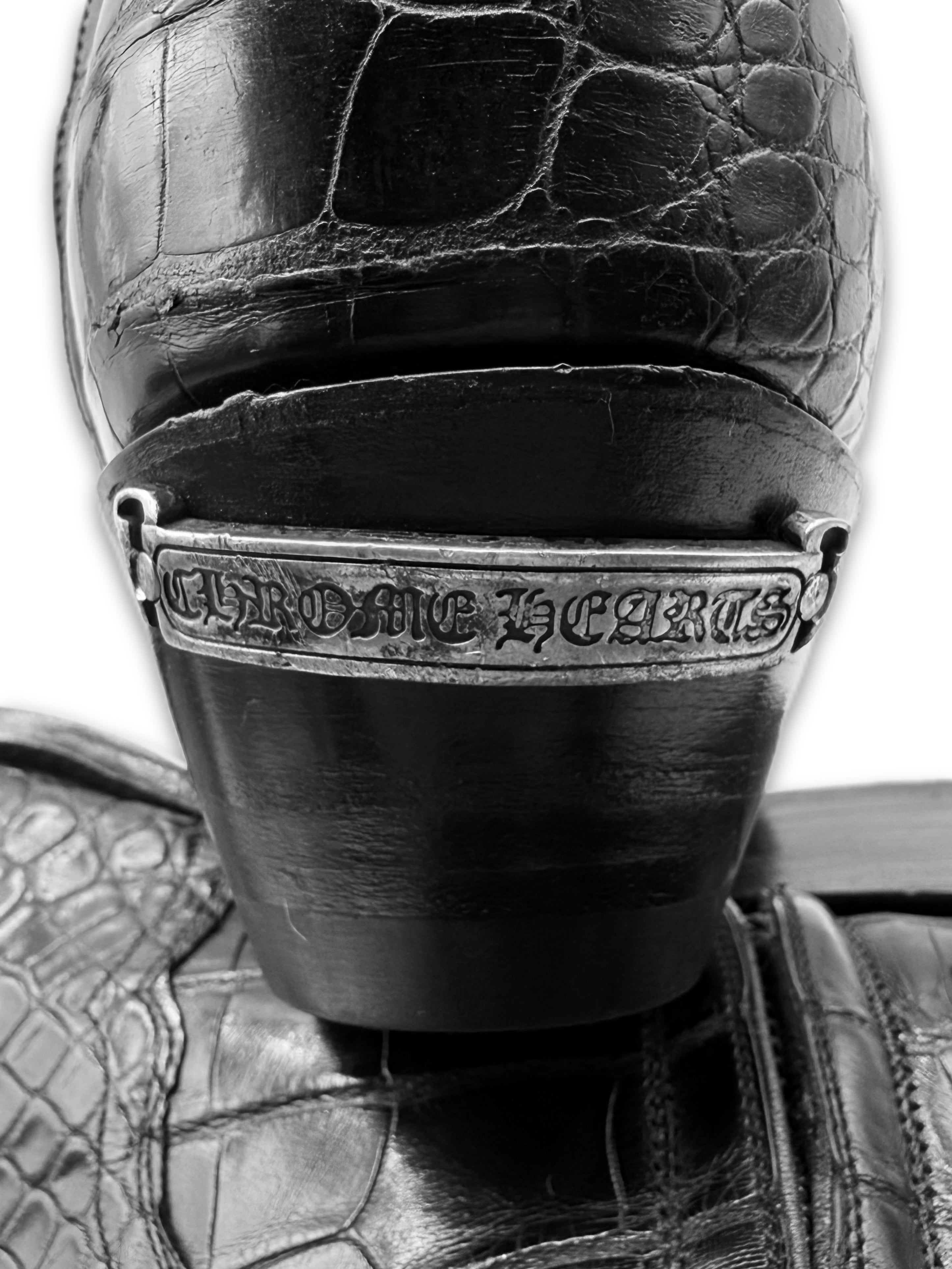 Chrome Hearts Crocodile Dagger Zip Black Leather Oak Sole Boots