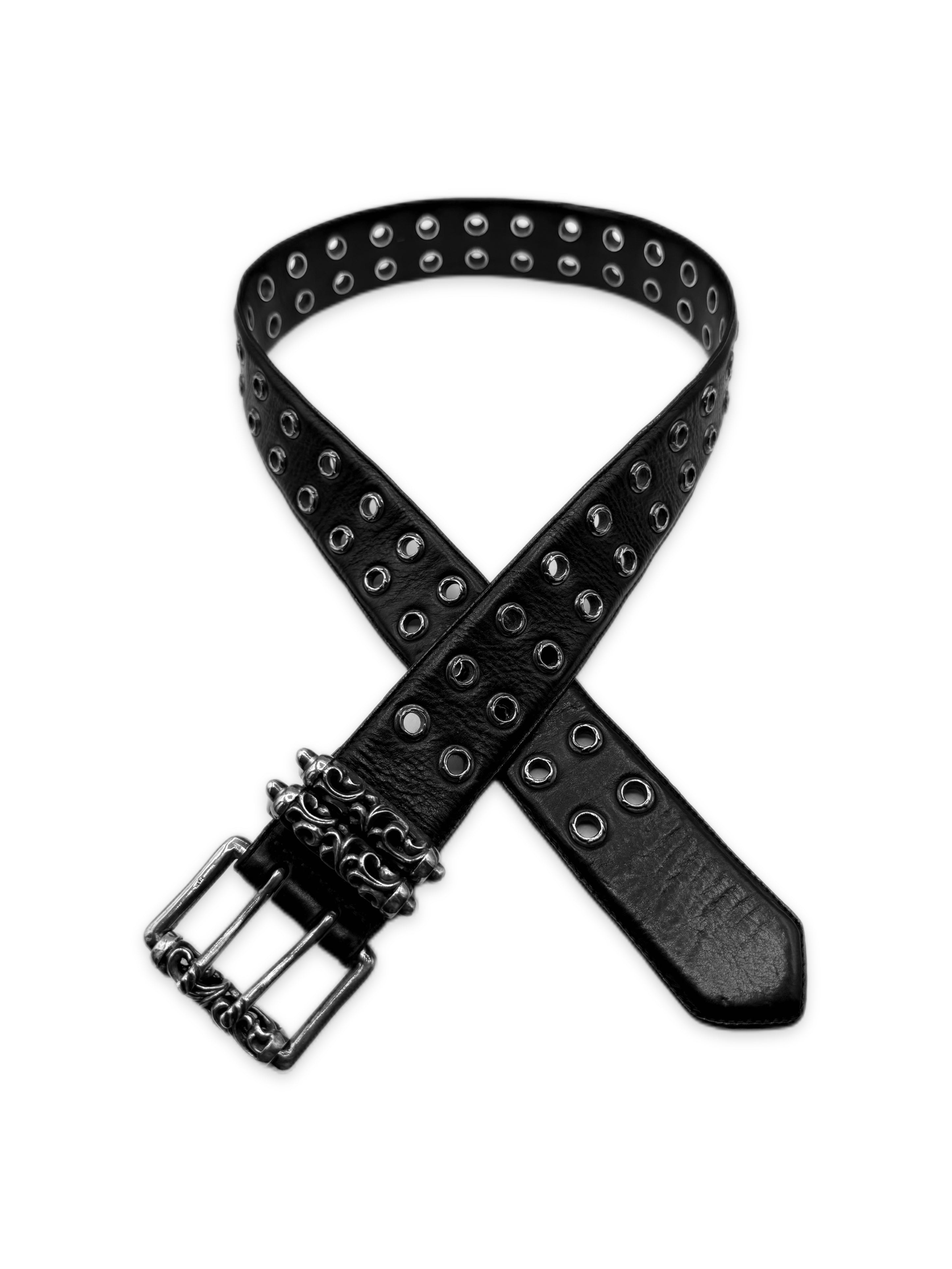 Chrome Hearts Double Roller Eyelet Black Leather Grommet Belt