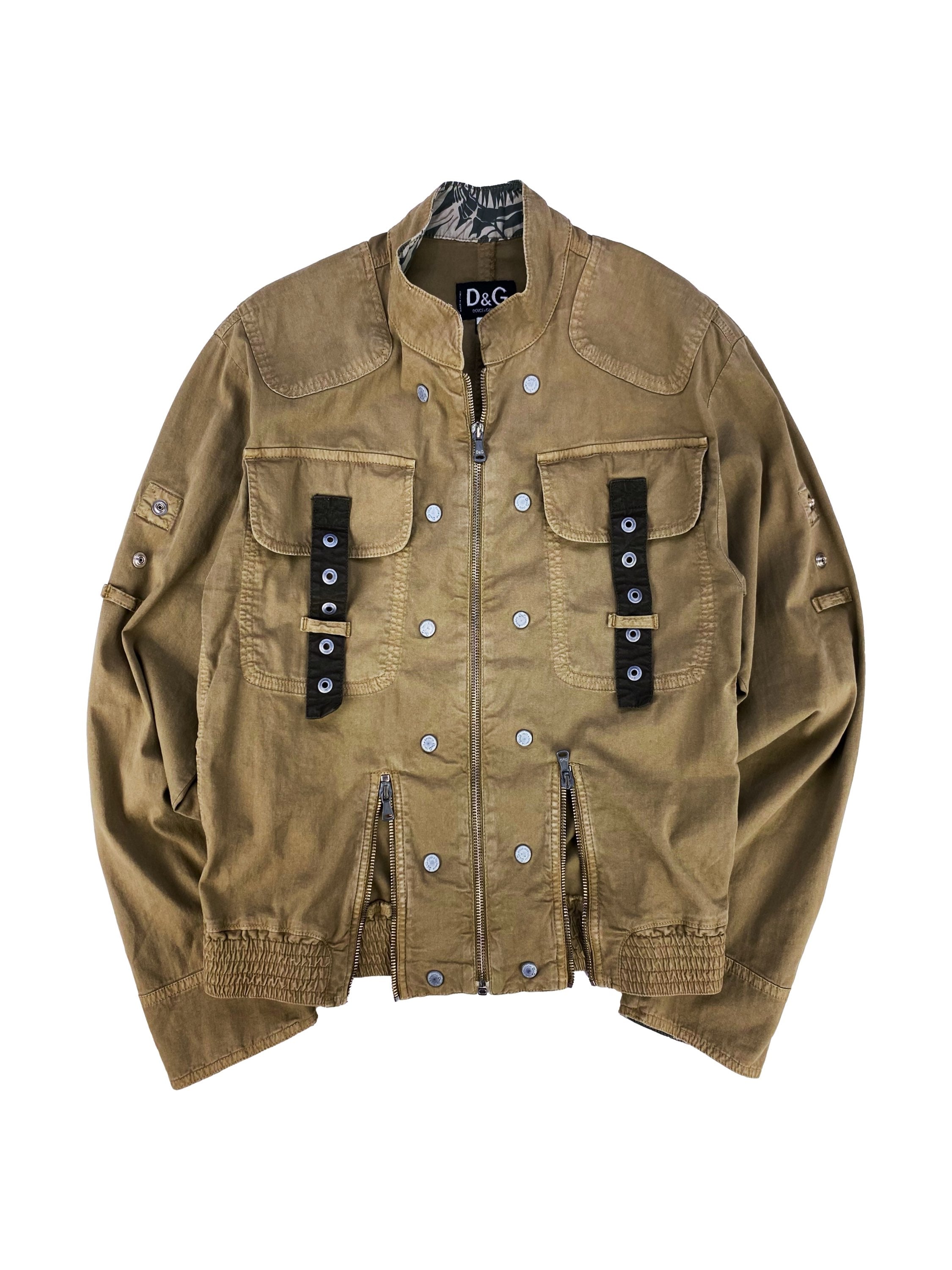 00s Dolce &amp; Gabbana Multi Zip Belted Tan Cargo Jacket