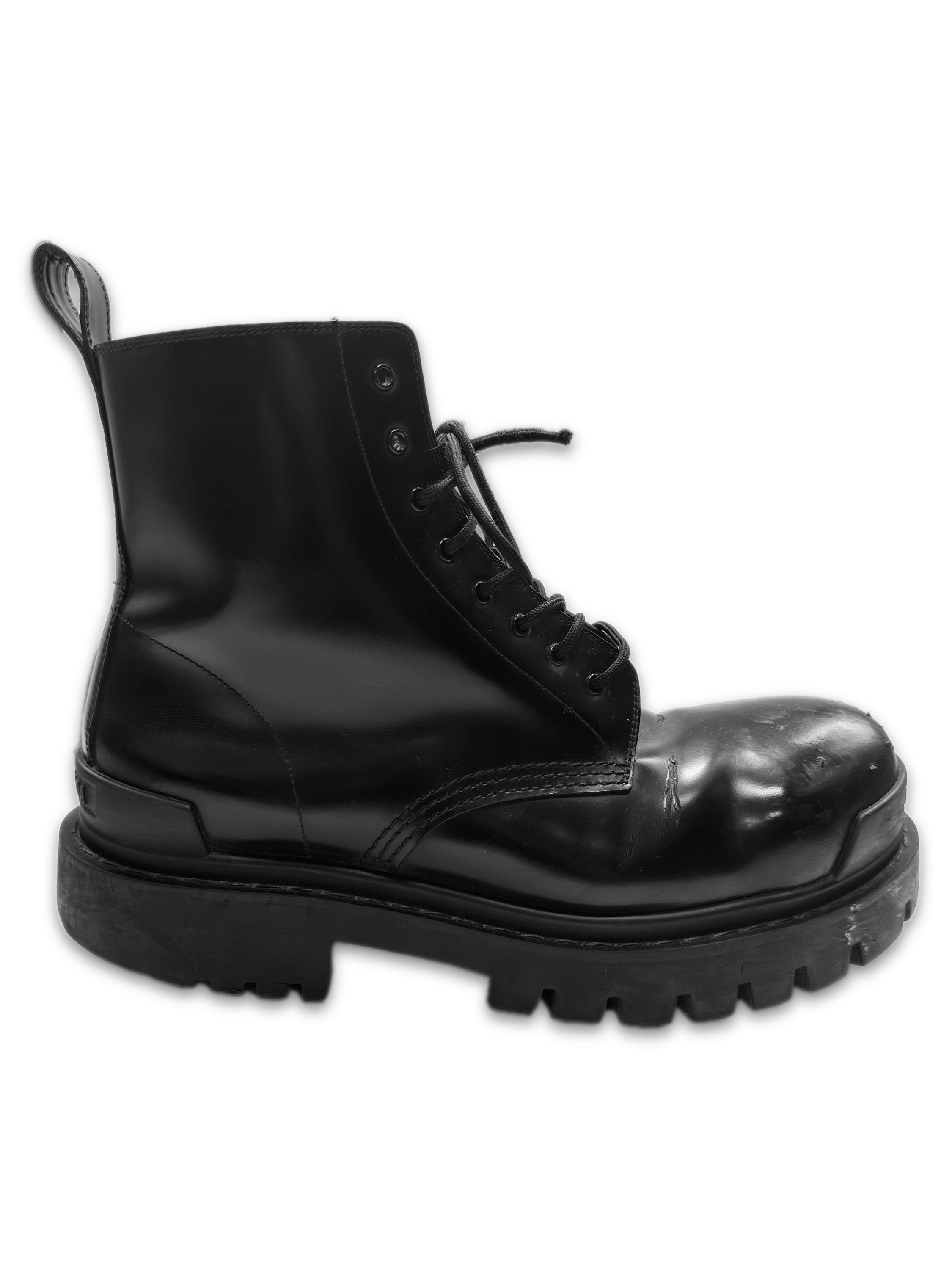 Balenciaga ‘Strike’ Patent Leather Lace Combat Boots