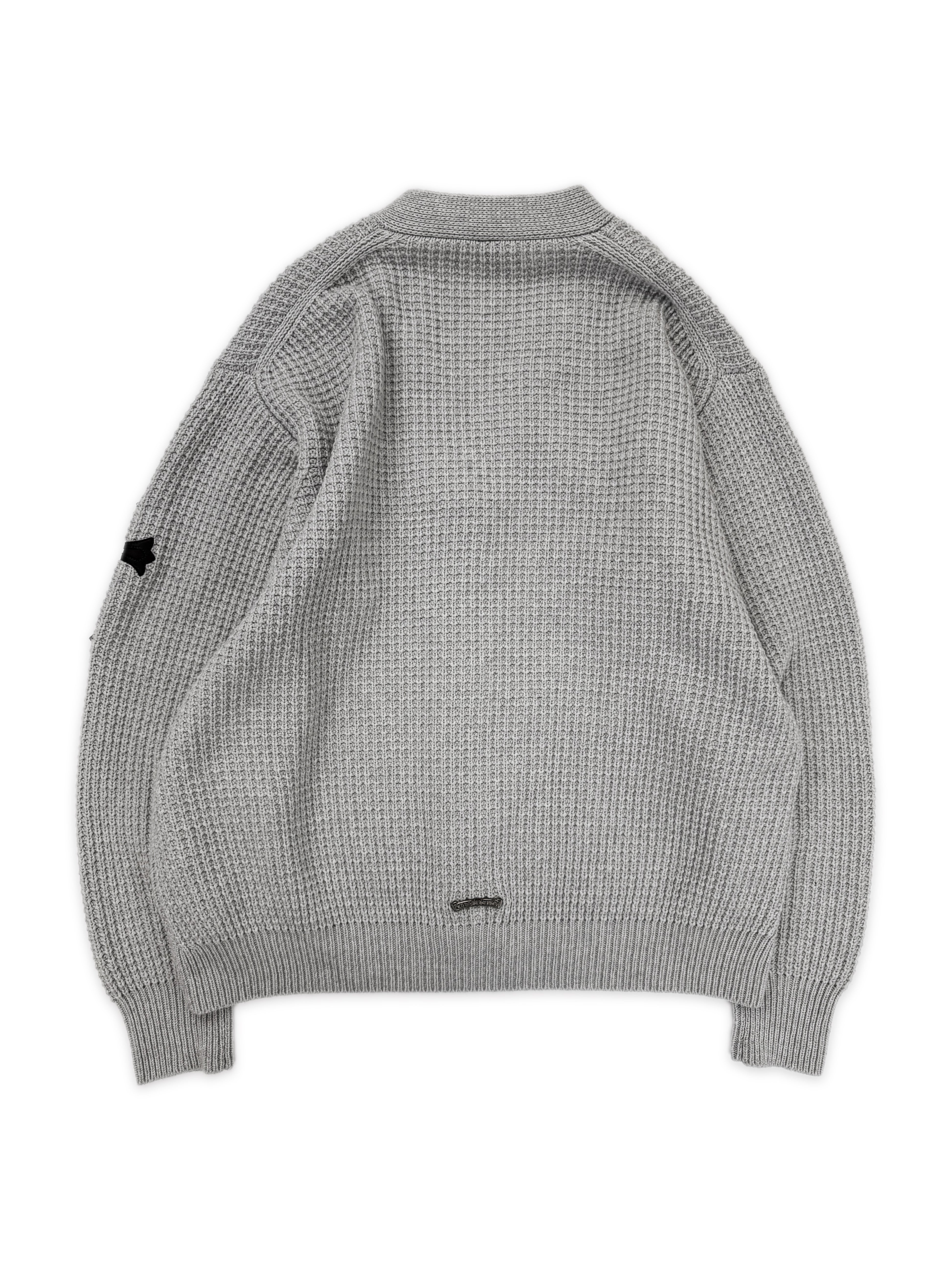 Chrome Hearts Hit &amp; Run Cross Patch Heavy Weight Grey Knit Cardigan Sweater