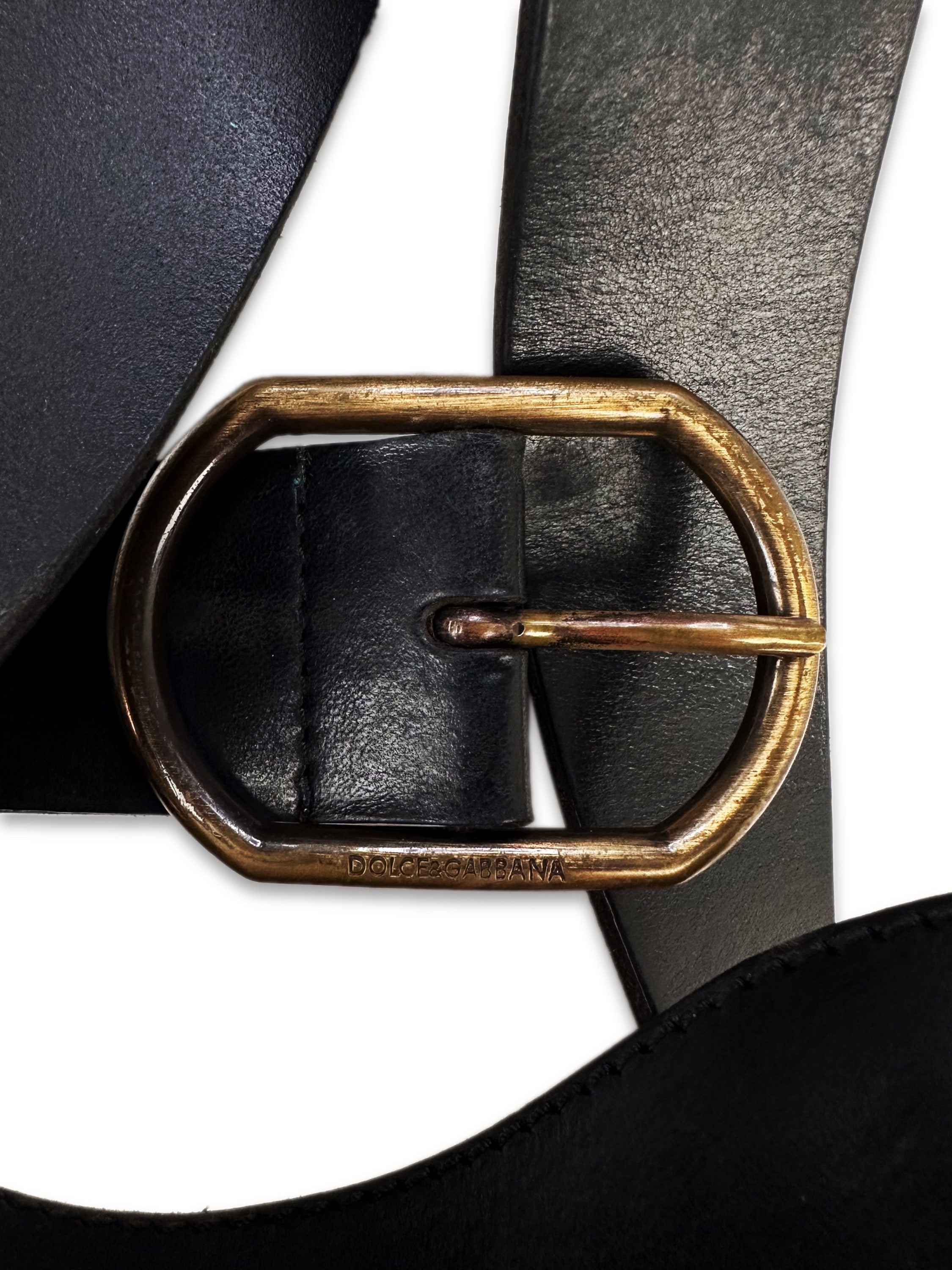 00s Dolce &amp; Gabbana Black Leather Metallic Buckle Belt