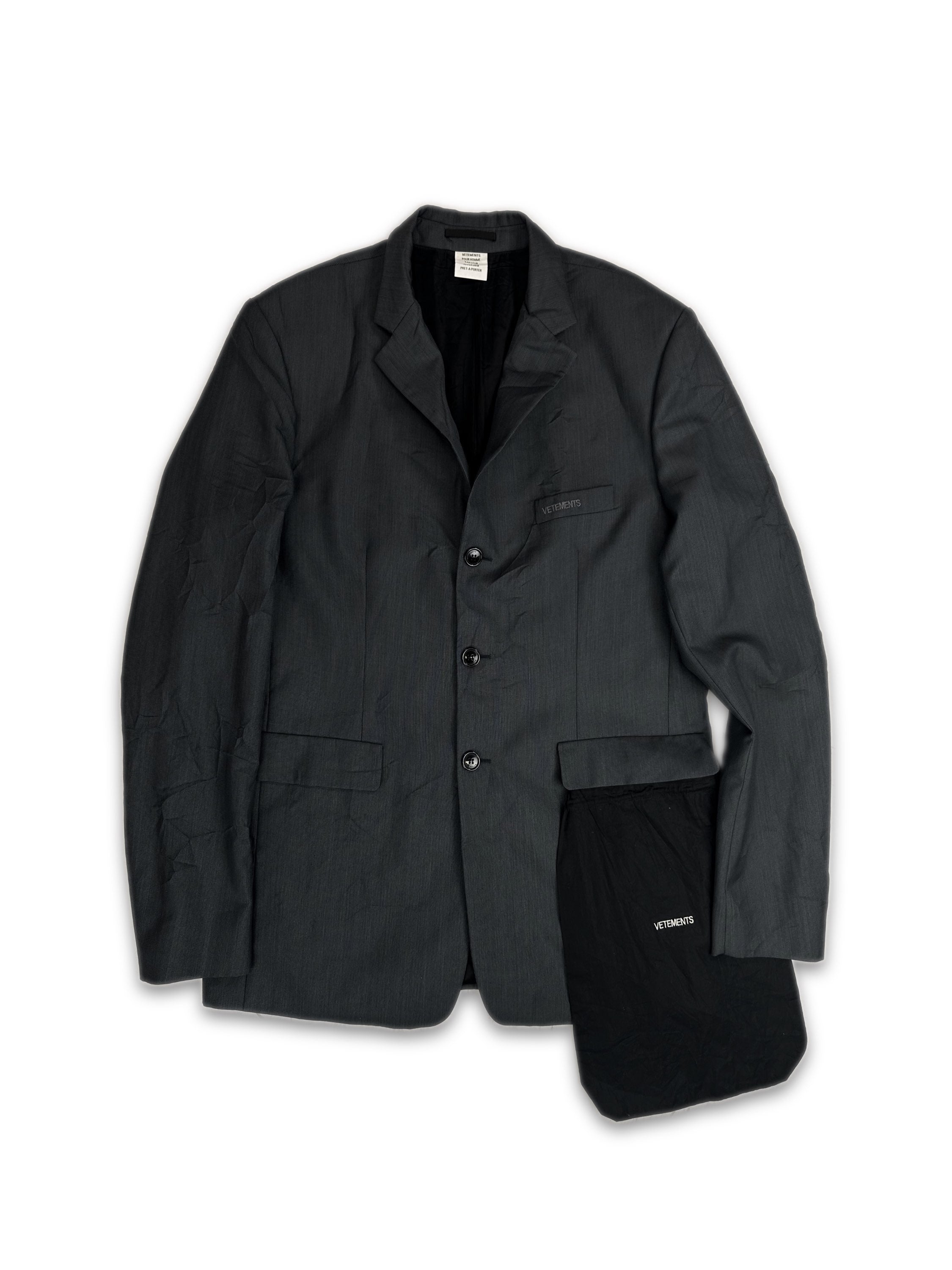 AW19 Vetements Mega Pocket Embroidered Logo Suit Jacket