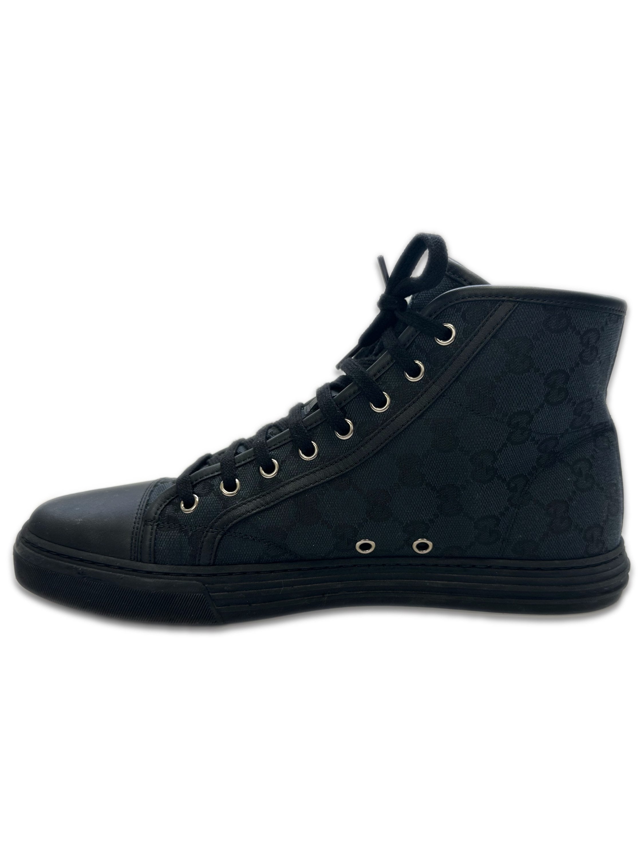 Gucci ‘GG’ Monogram Black Leather Hi-top Sneakers