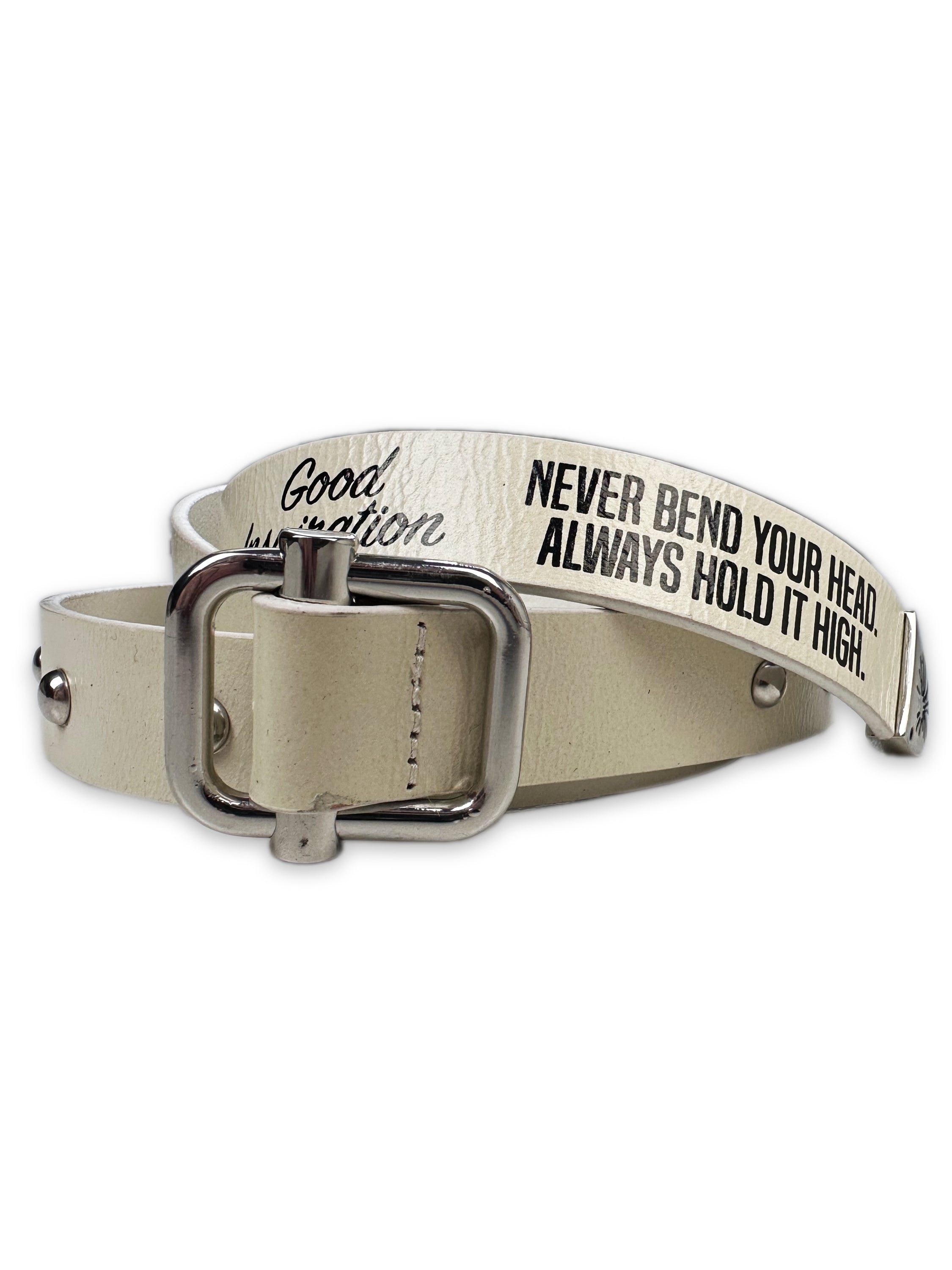 Mihara Yasuhiro Double Buckle ‘Hold it High’ Leather Slogan Belt