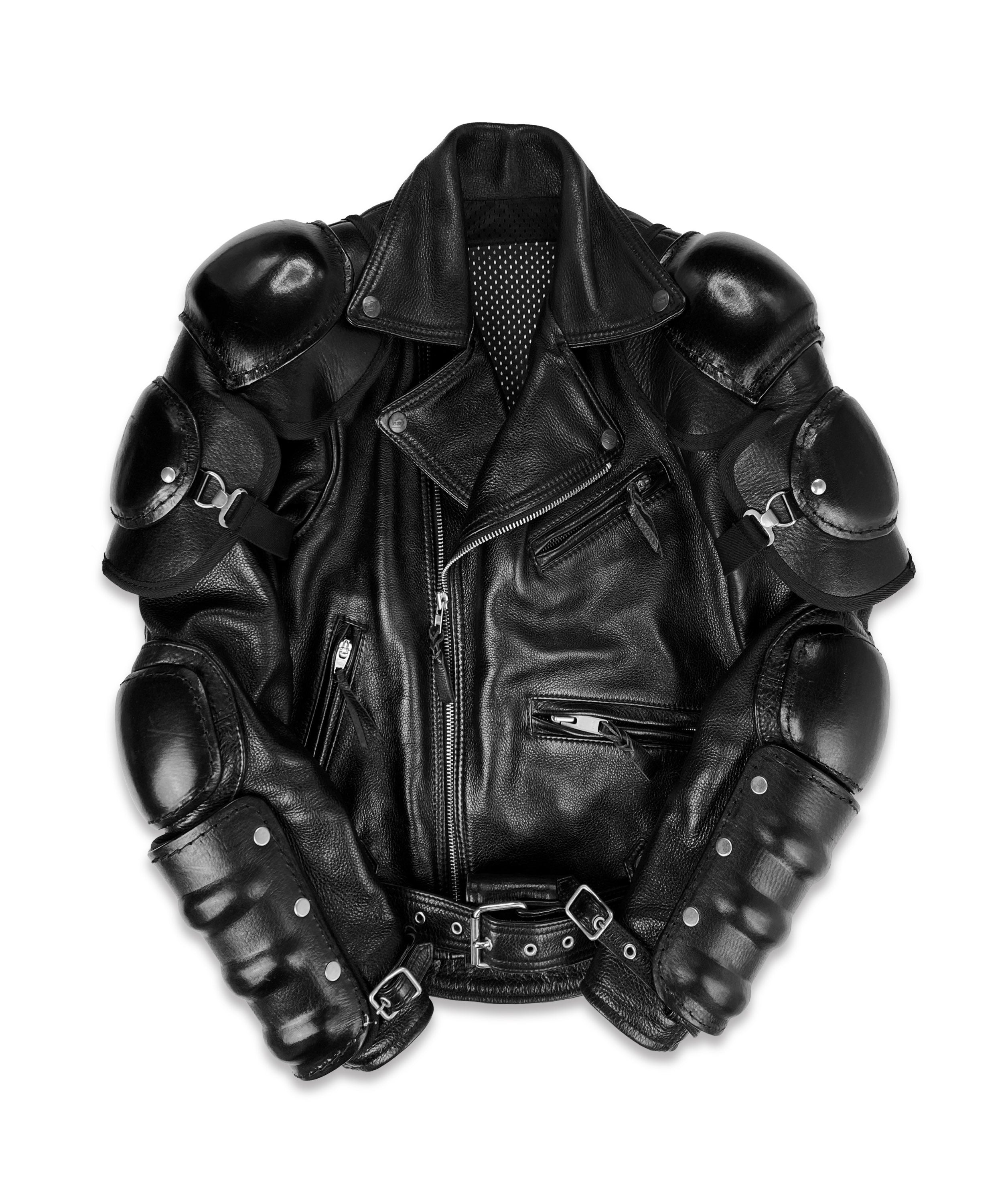 00s Kadoya ‘Battle Suit’ Armoured Black Leather Biker Jacket
