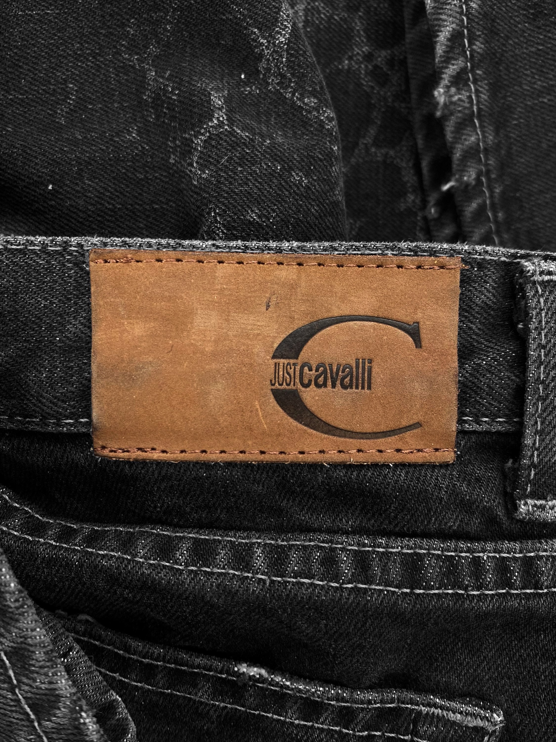 90s Roberto Cavalli Tire Print Washed Ash Grey Denim Jeans