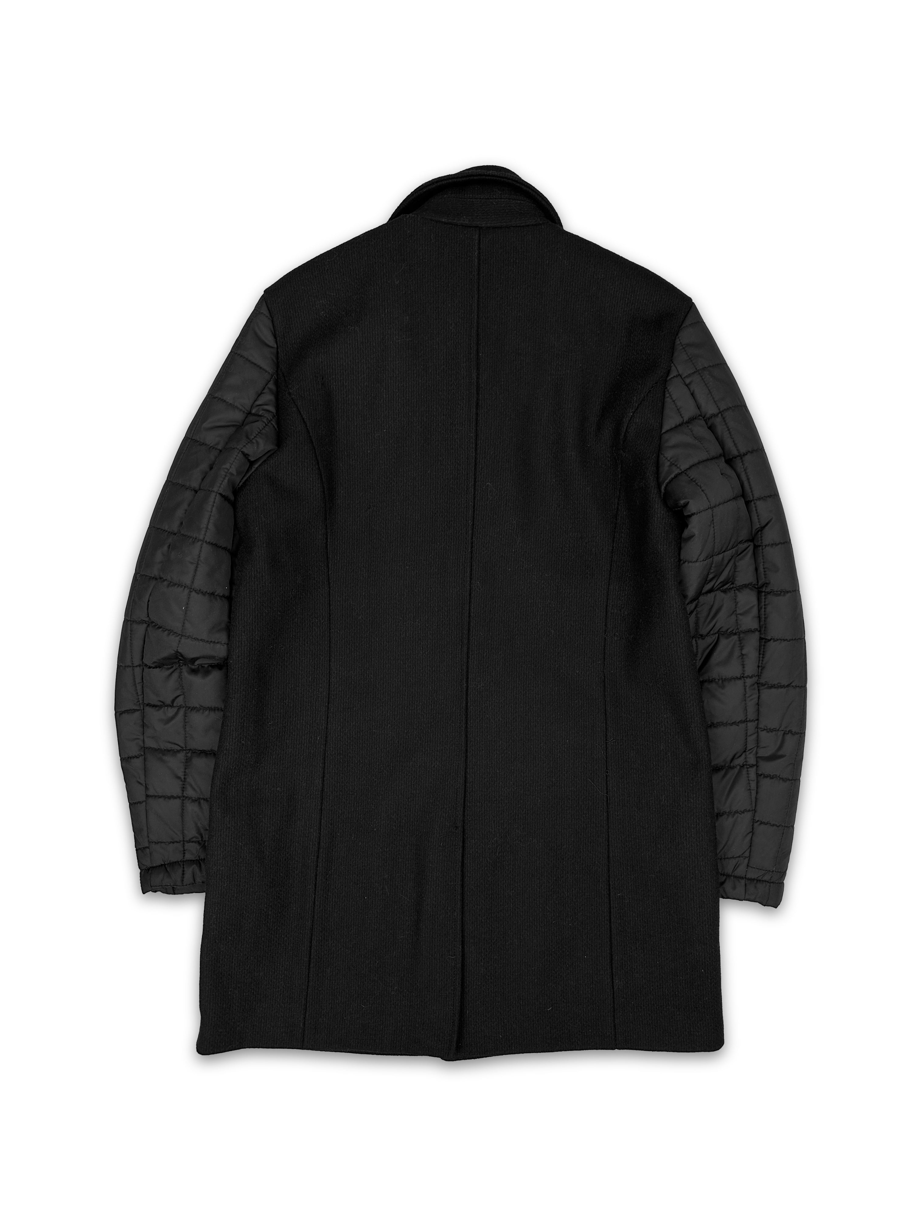 00s Balmain Puffer Sleeve Black Wool Long Coat