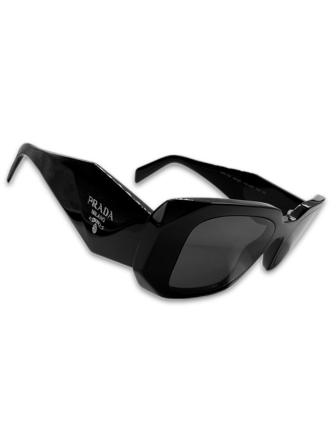 Prada Geometric Black Glossy Rectangular Sunglasses