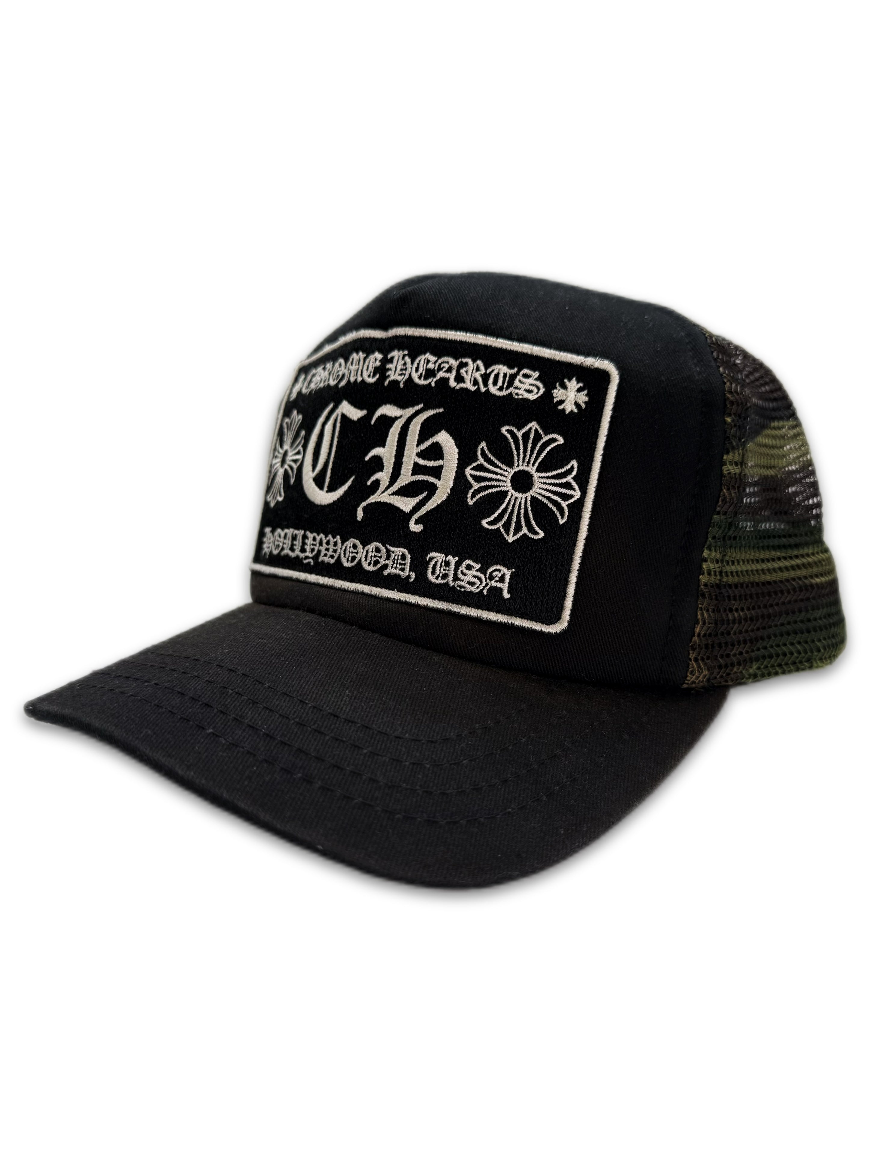 Chrome Hearts Green Camouflage ‘CH’ Embroidered Trucker Hat