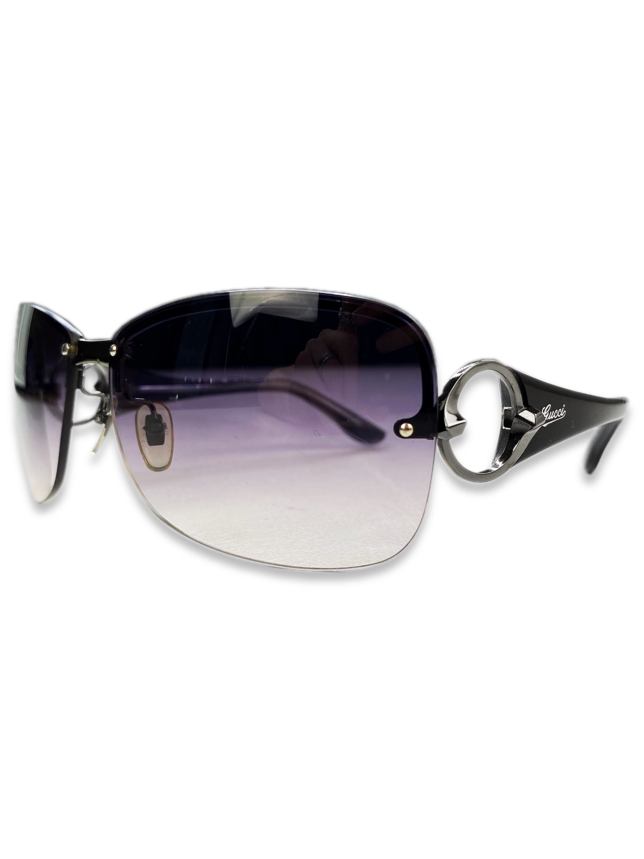 Gucci Violet Tint Rounded Black Frame Glossy Sunglasses