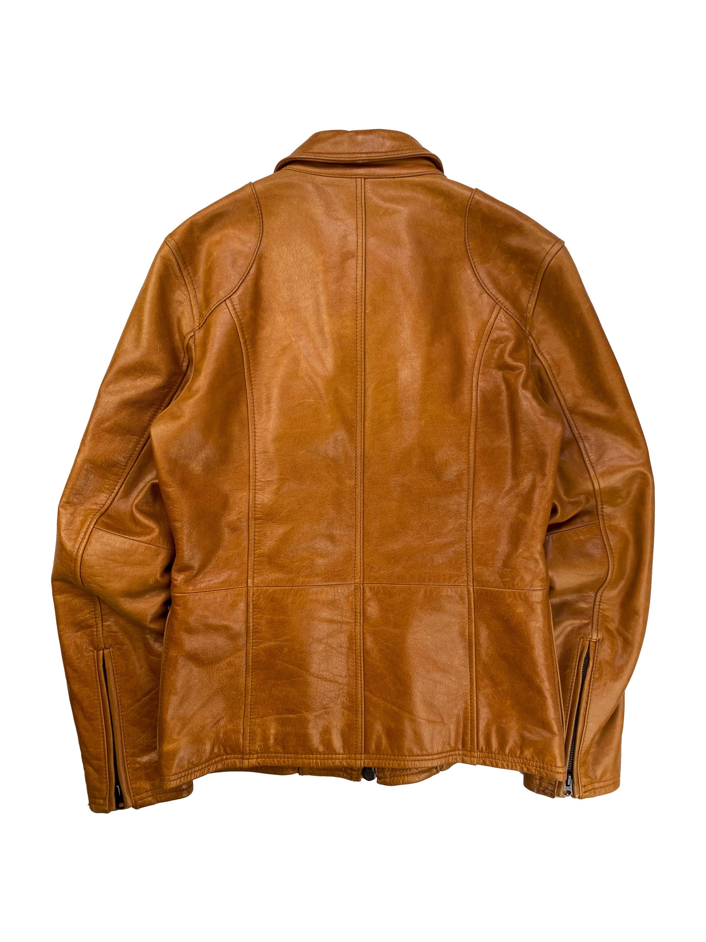Tete Homme Caramel Brown Multi Cargo Pocket Leather Jacket