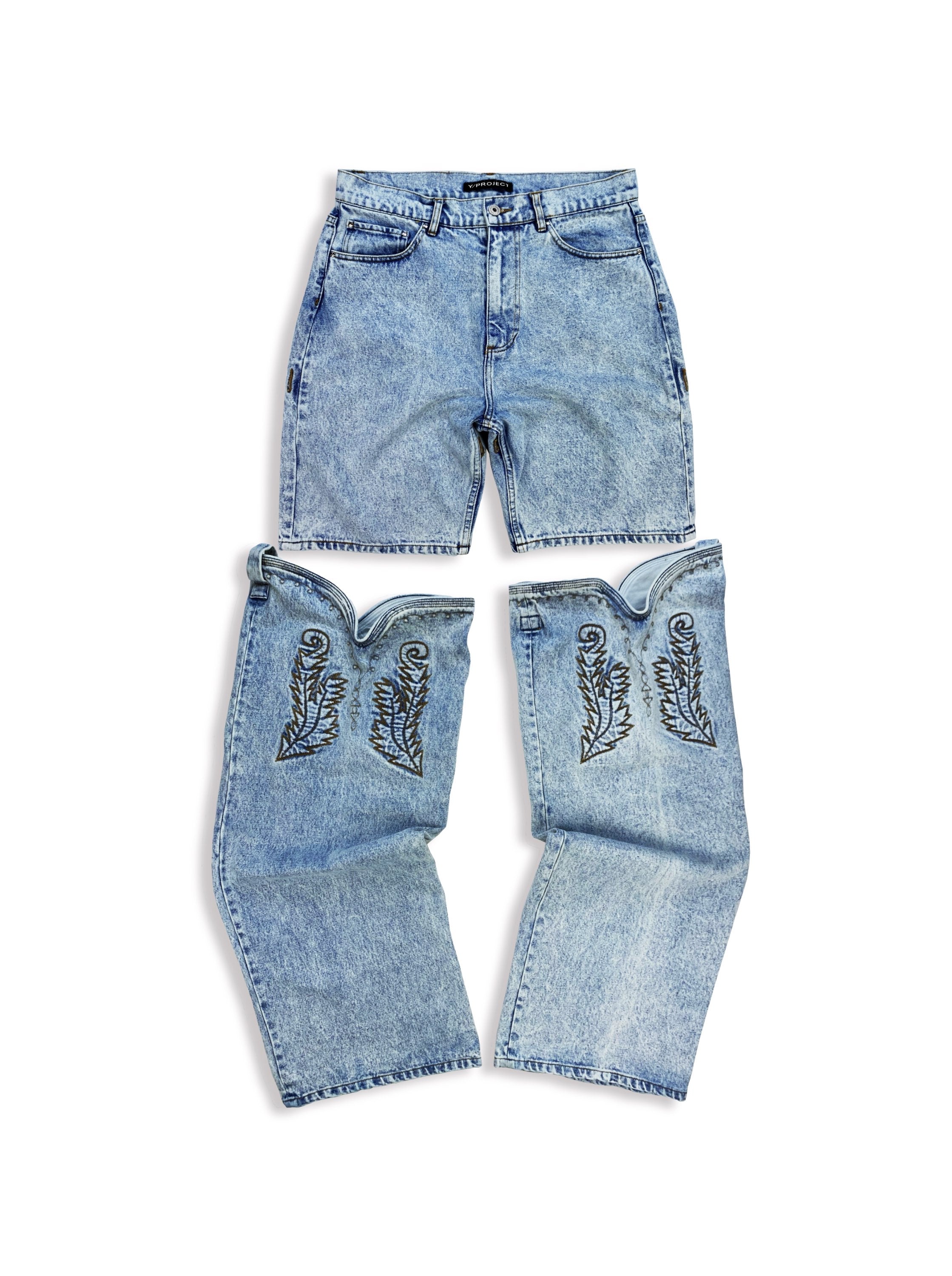 AW21 Y/Project Cowboy Cuff Acid Wash Bootcut Denim Jeans