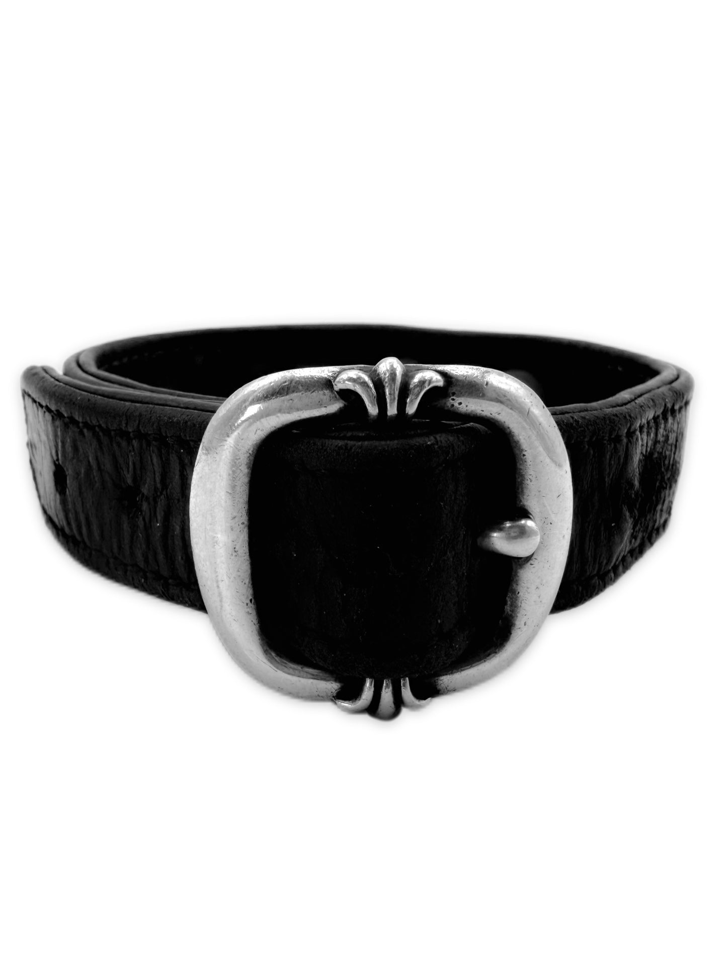 Chrome Hearts Cross Pendant Gunslinger Buckle .925 Silver Leather Bracelet