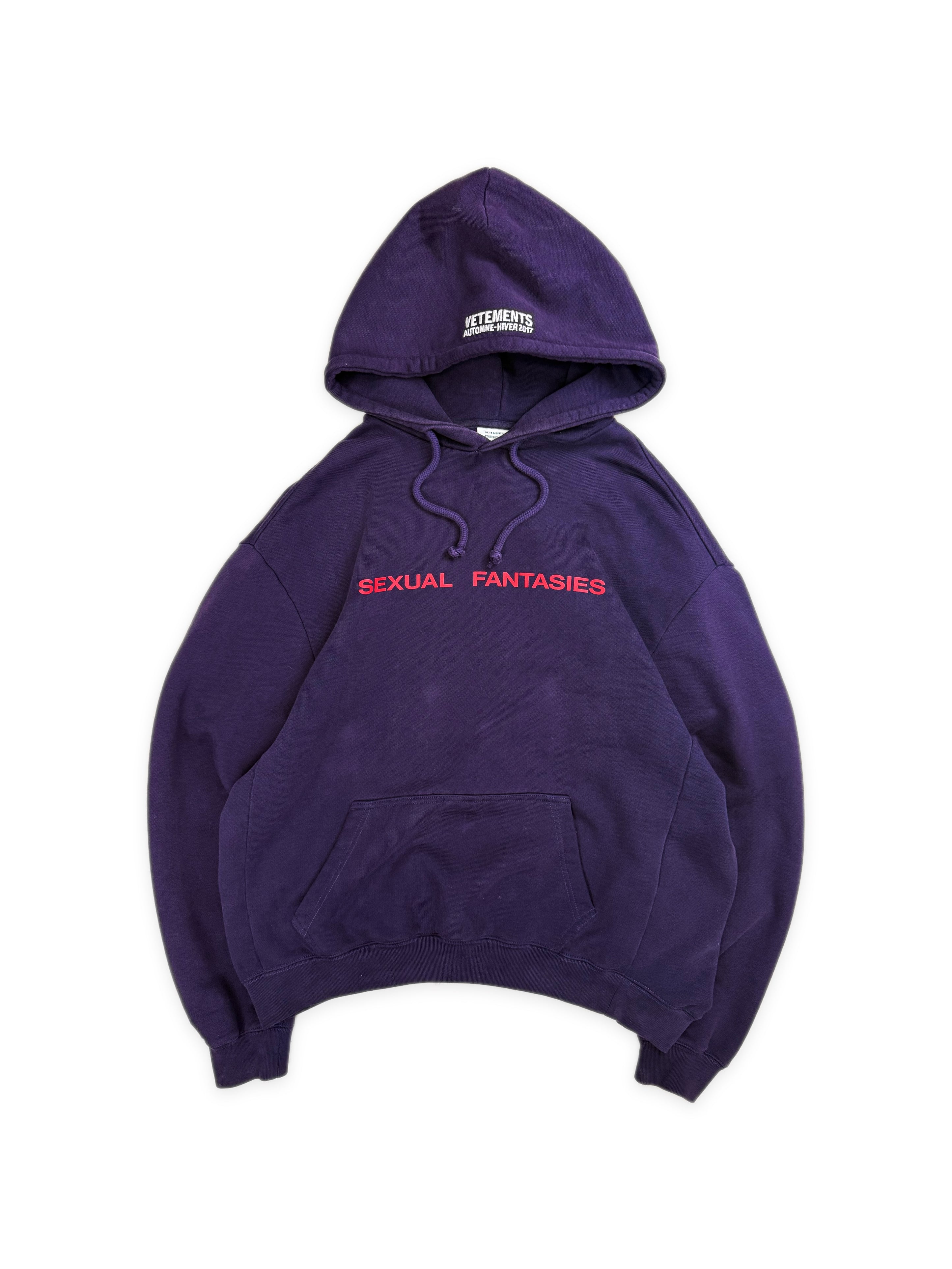 AW16 Vetements Homme ‘Sexual Fantasies’ Purple Slogan Hoodie