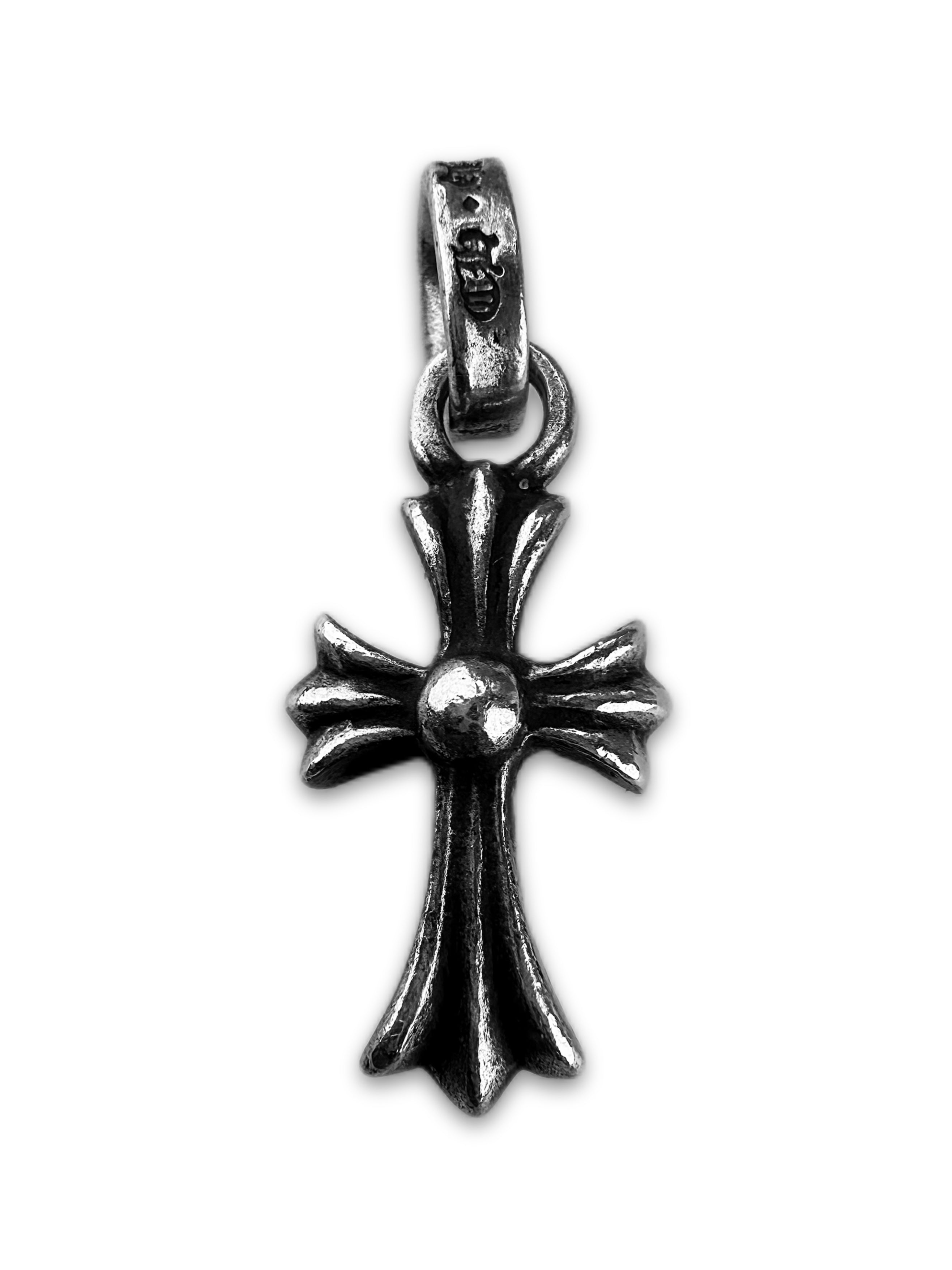 Chrome Hearts Blue Sapphire Pavé ‘Baby Fat’ Silver Cross Pendant