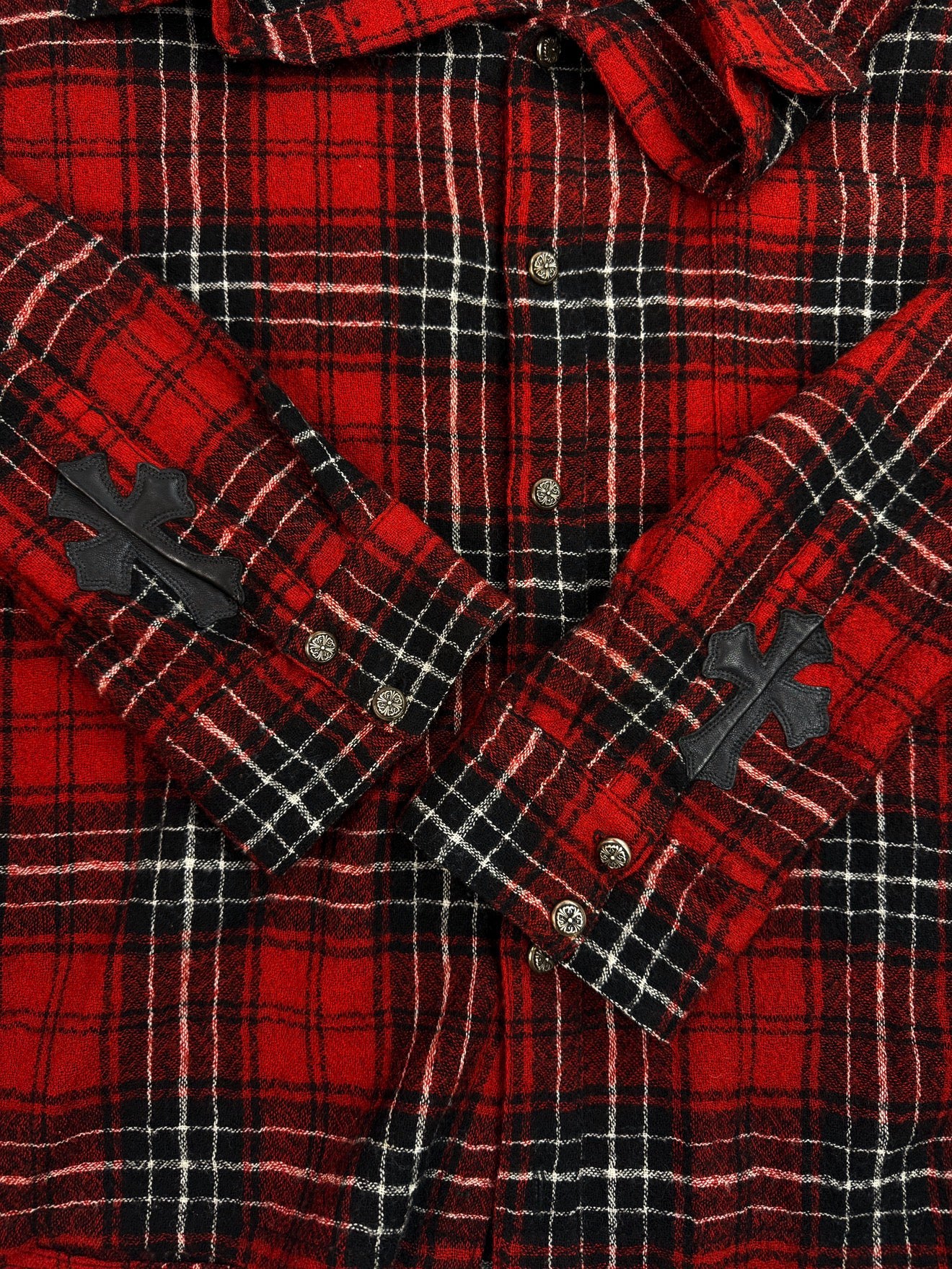 Chrome Hearts Dual Cross Patch Red Oval Button Heavy Weight Wool Flannel
