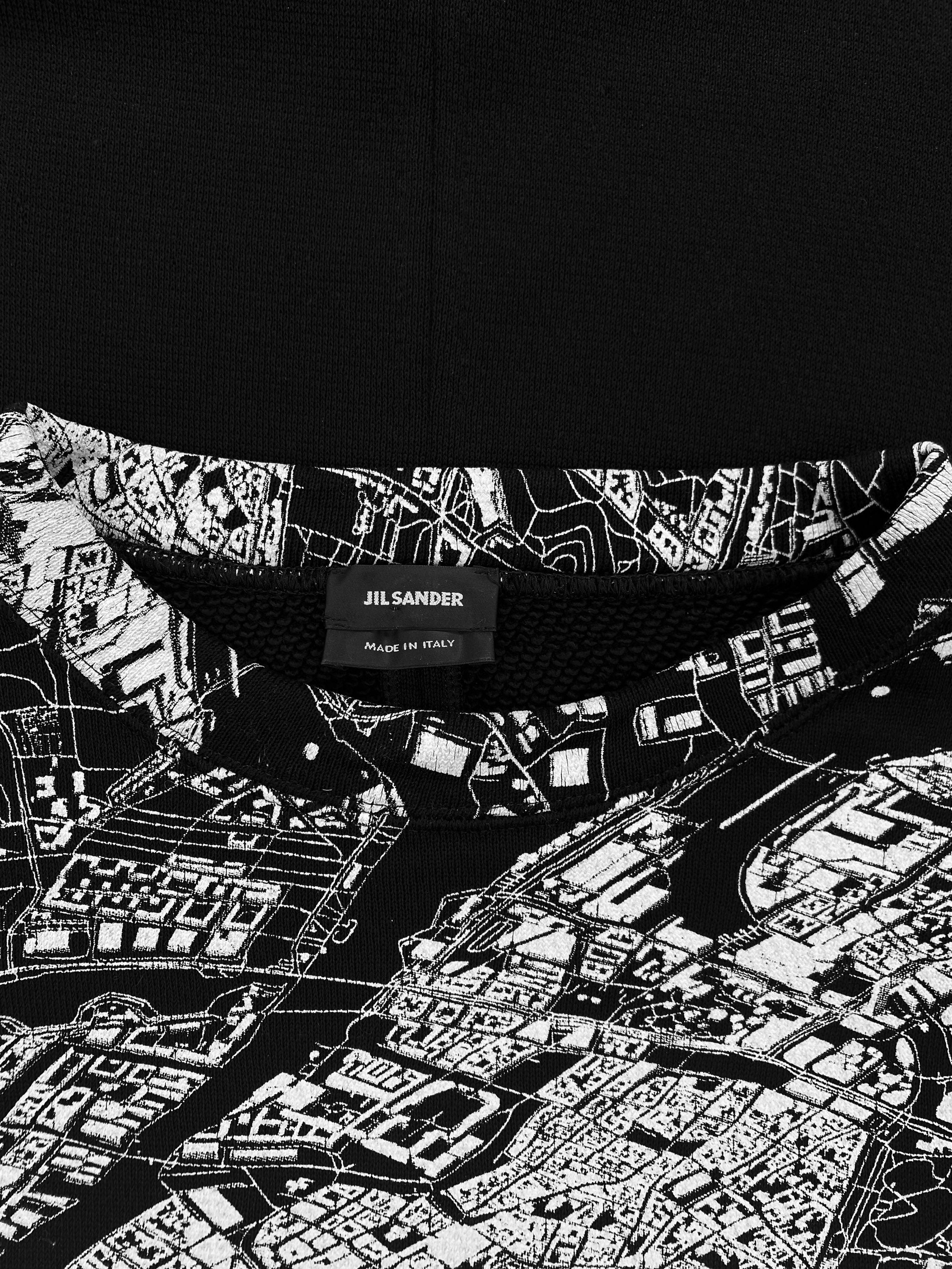 Jil Sander ‘Map’ Print Negative Graphic Black Crewneck