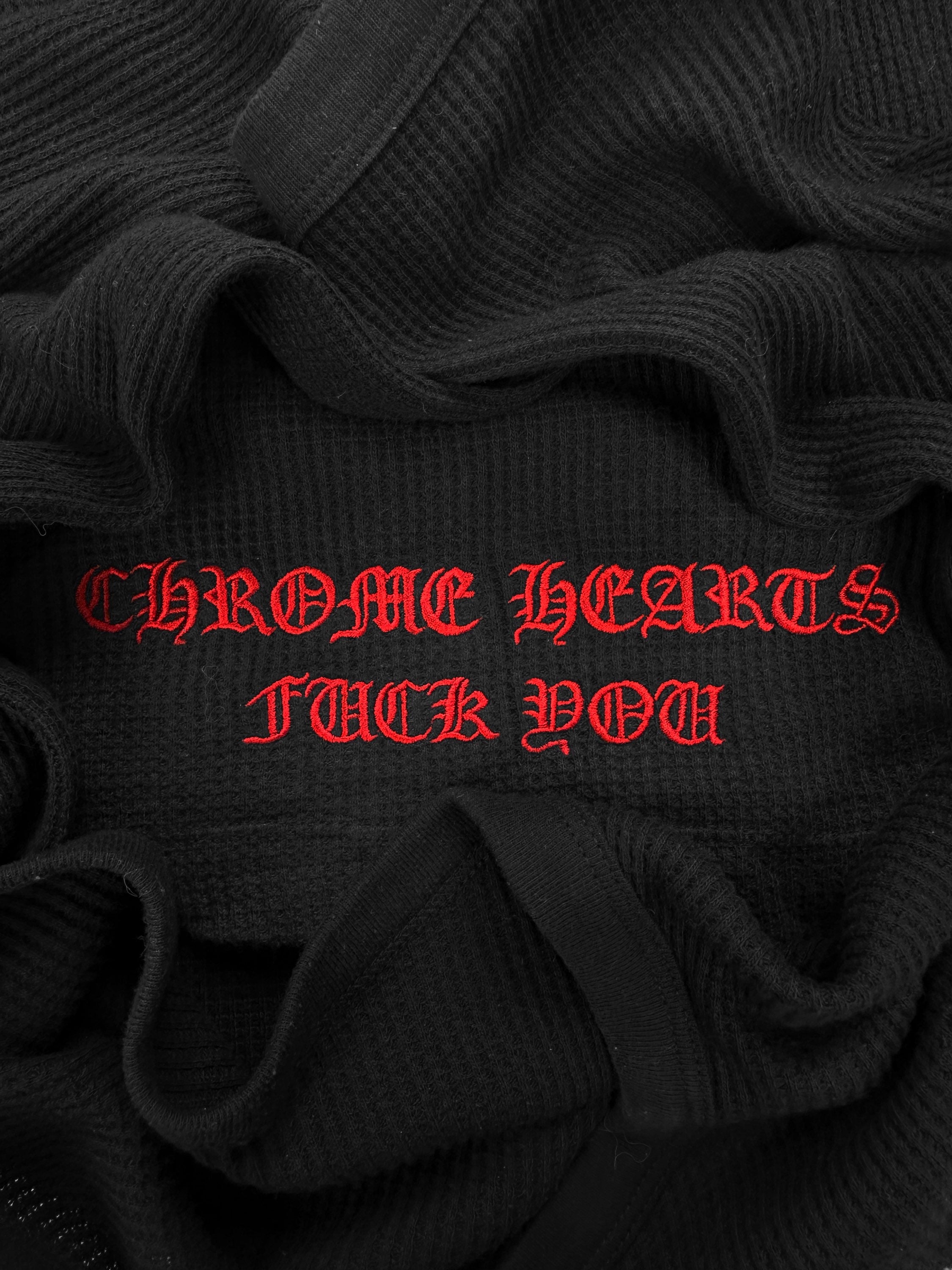 90s Chrome Hearts ‘Fuck You’ Embroidered Dagger Waffle Long Sleeve