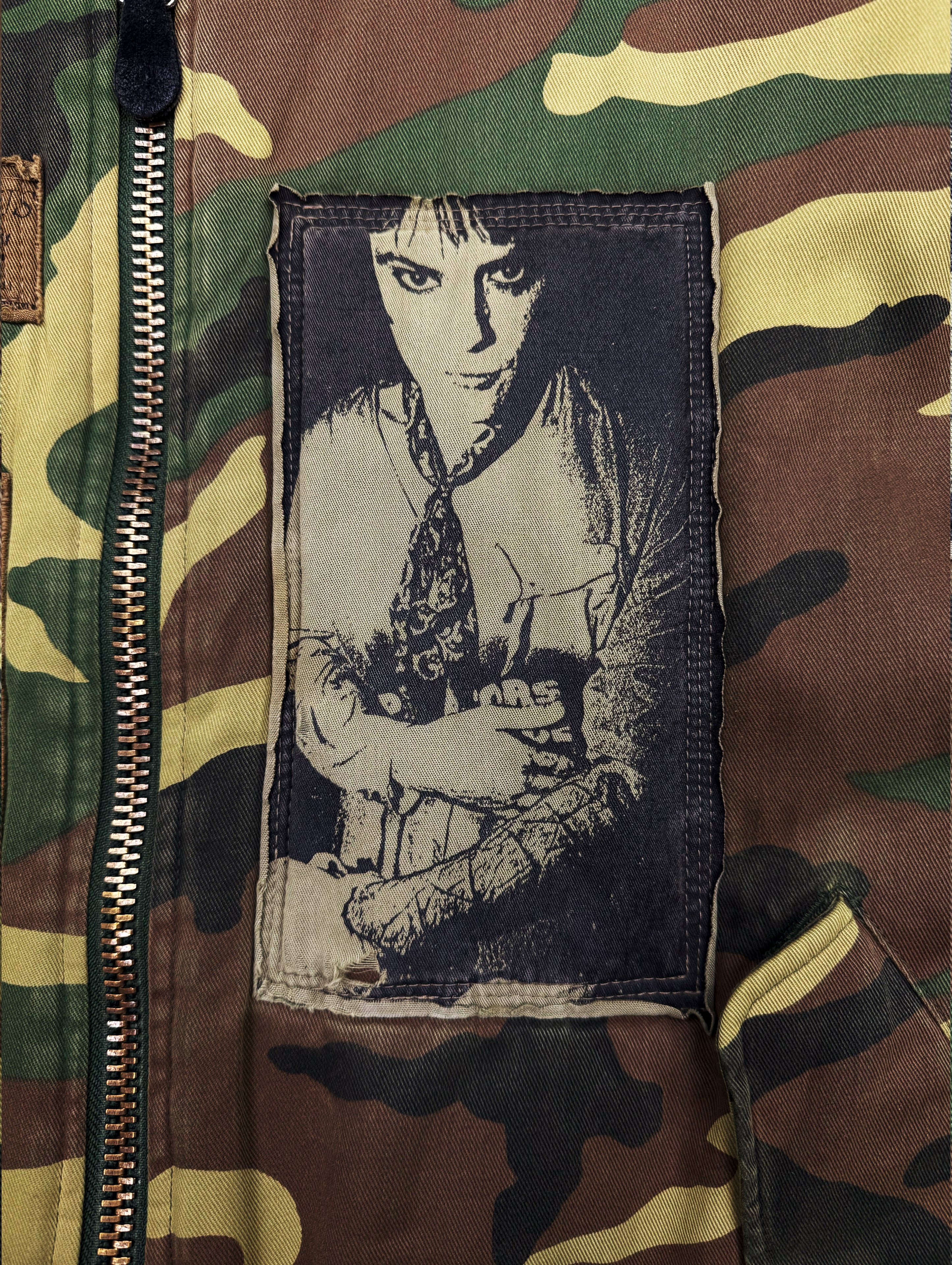 AW01 Raf Simons ‘Riot Riot Riot’ Camouflage Patched Bomber Jacket