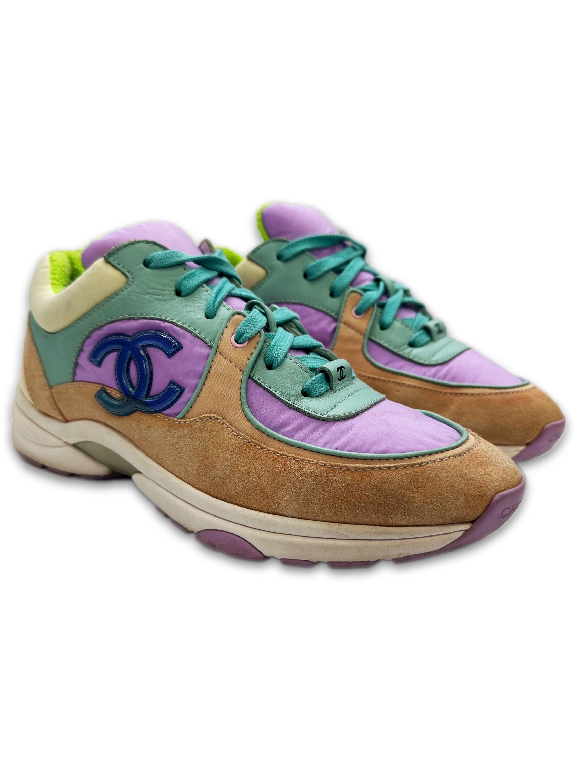 2018 Chanel ‘CC’ Logo Suede Lambskin Pastel Sneakers
