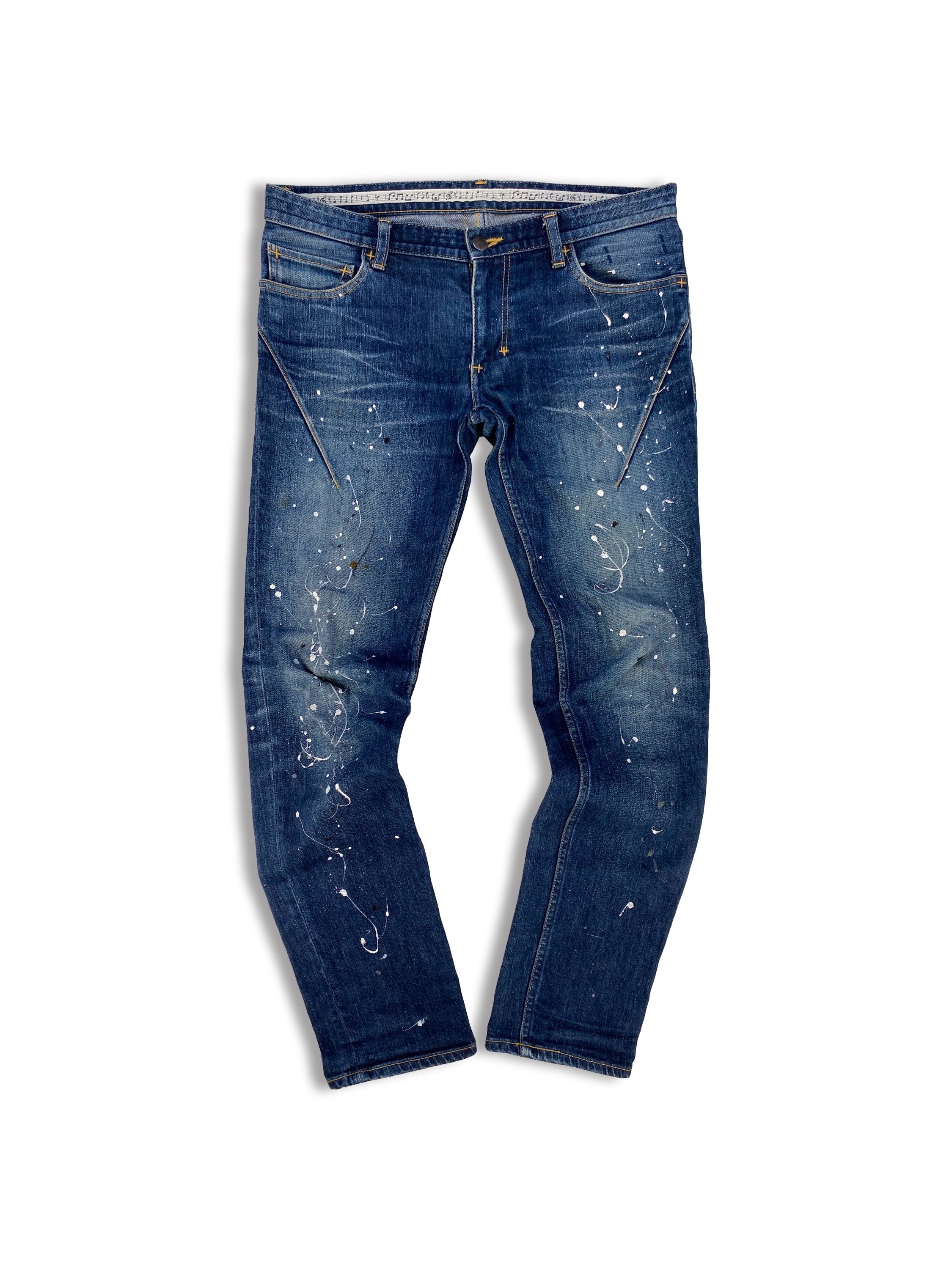 Number (N)ine Paint Splatter Dark Wash Darting Denim