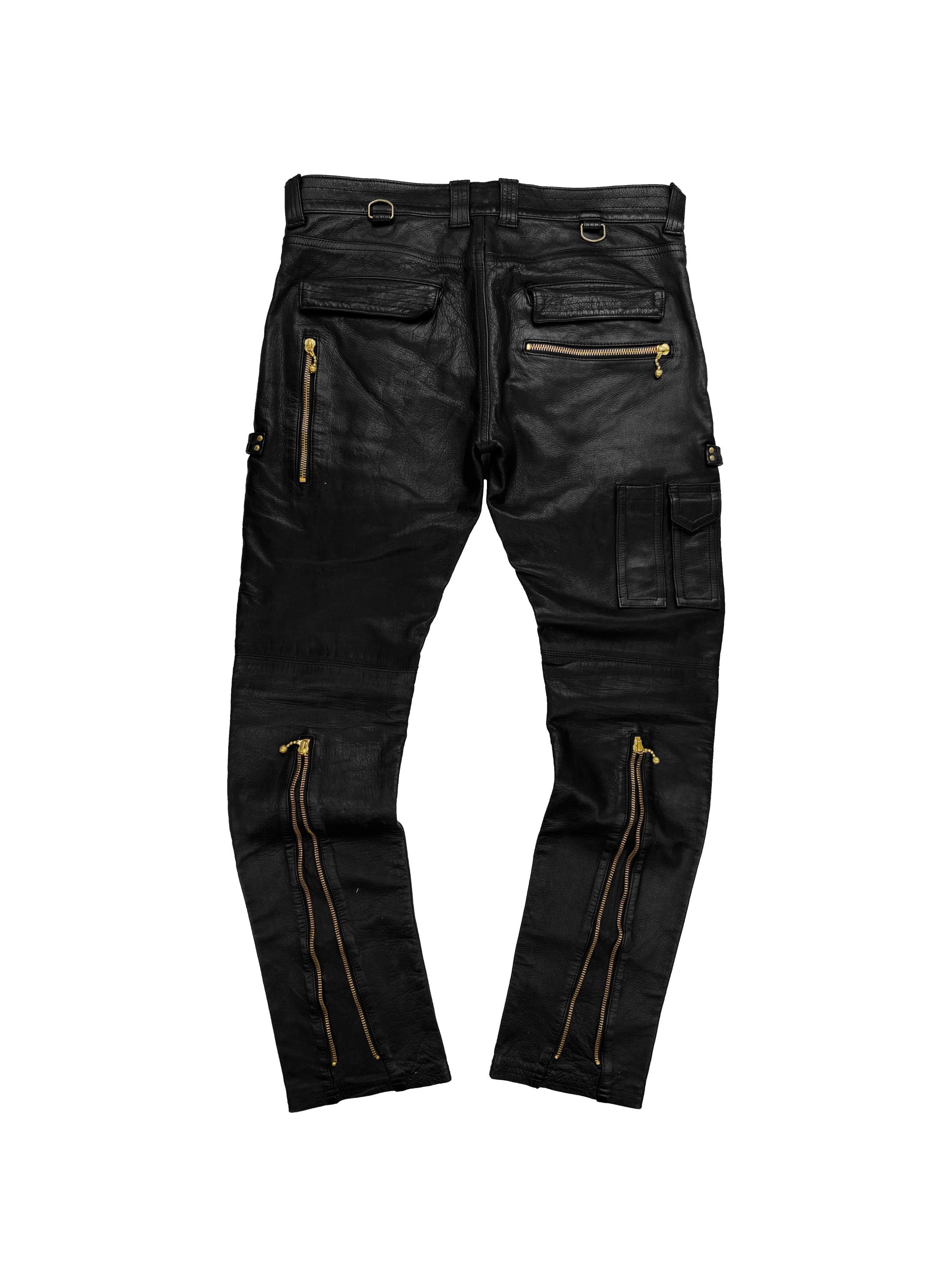 Blackmeans Leather Moto Riders Metallic D-Ring Biker Pants