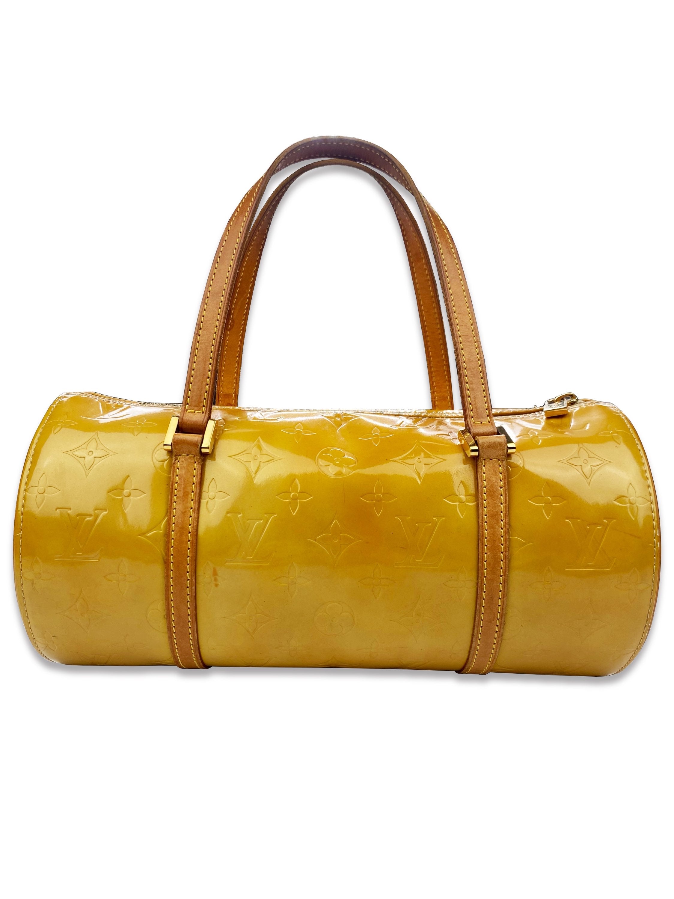 Louis Vuitton Embossed Yellow Leather Strap Roller Bag