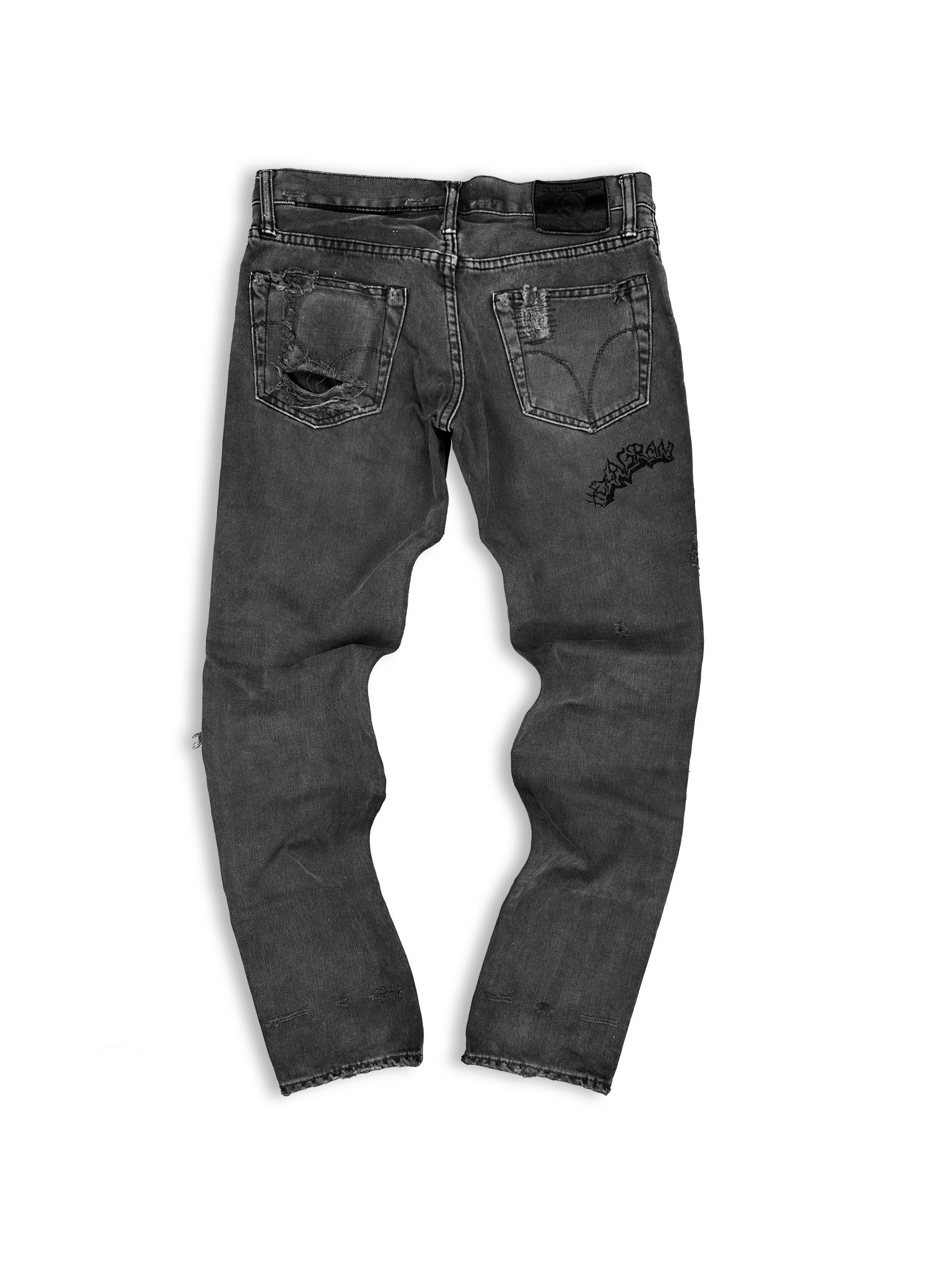 00s Hysteric Glamour ‘Stencil’ Distressed Ash Wash Denim