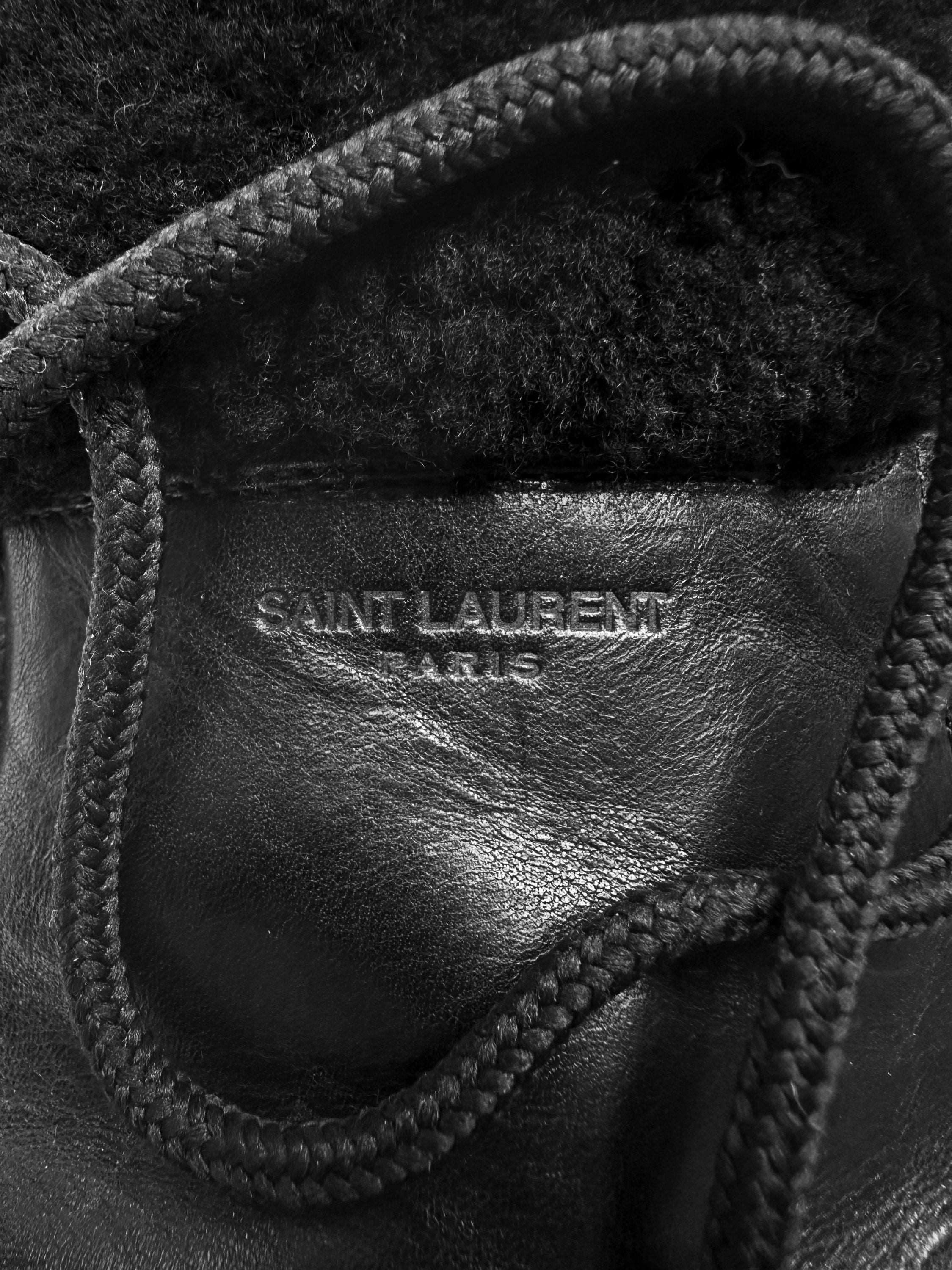 Saint Laurent Black Leather Shearling Lined Combat Boots
