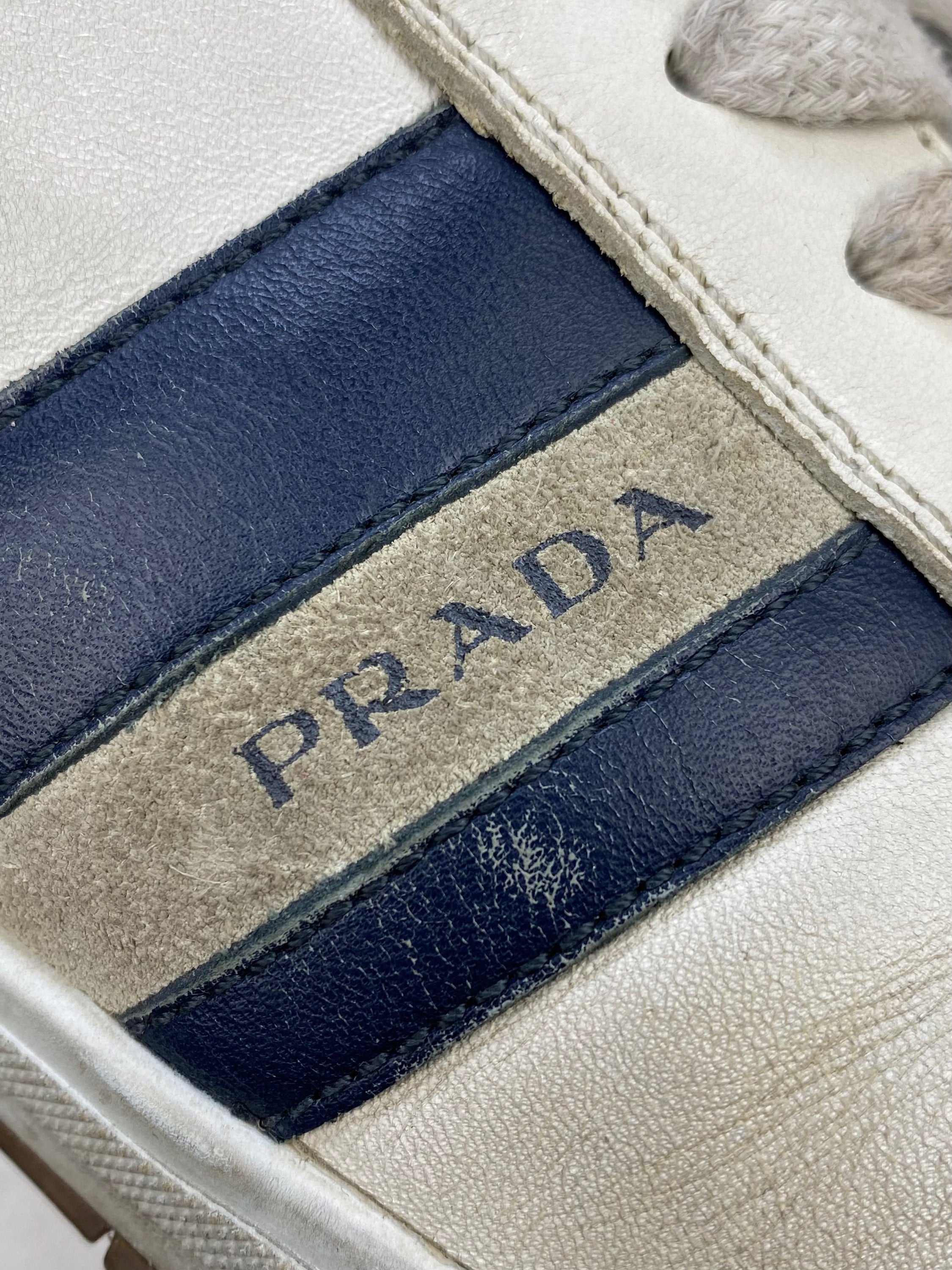 SS13 Prada Linea Rossa White Leather Striped Sneakers