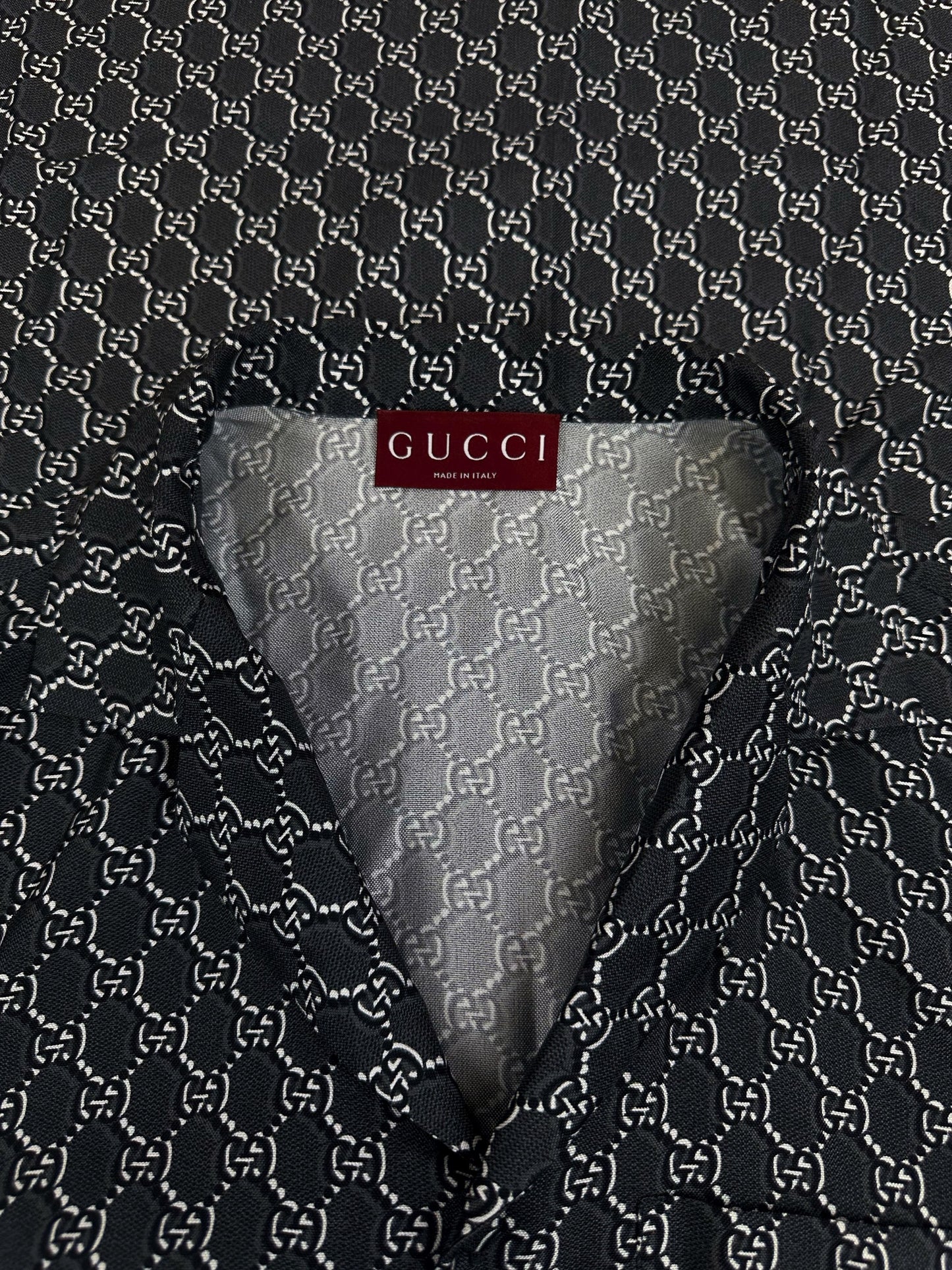 Gucci Monogram Logo Silk Camp Collar Oversized Shirt