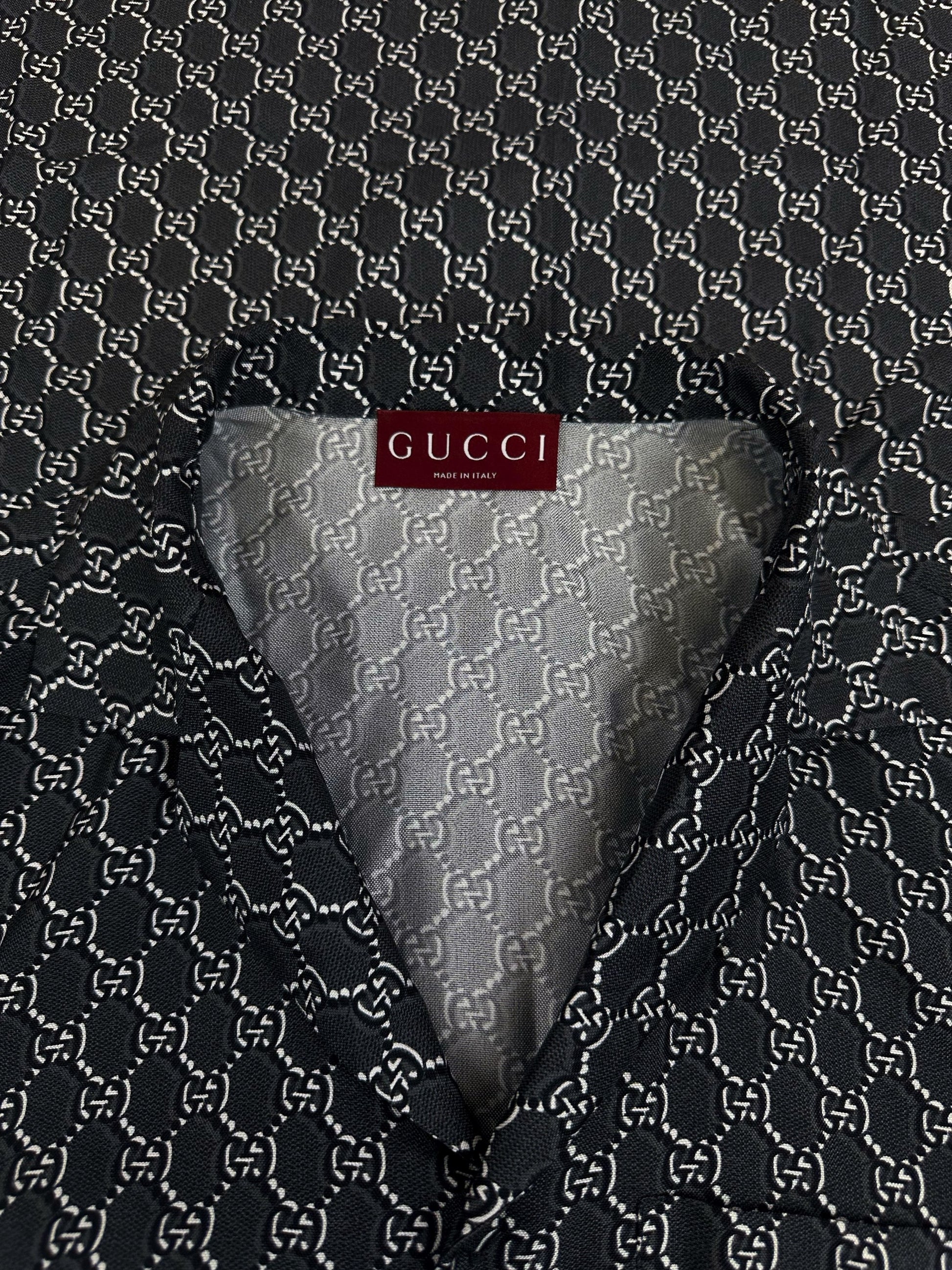 Gucci Monogram Logo Silk Camp Collar Oversized Shirt